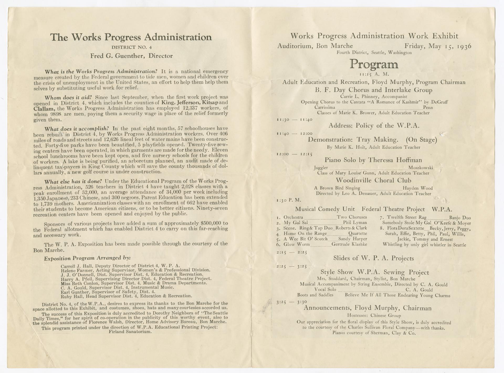 Image of WPA District 4 Exposition program, Seattle, May 15, 1936