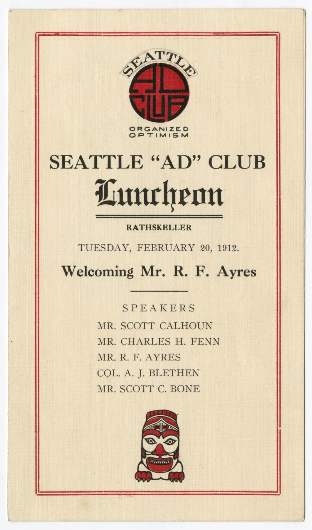 Image of Program for Seattle Ad Club luncheon, February 20, 1912