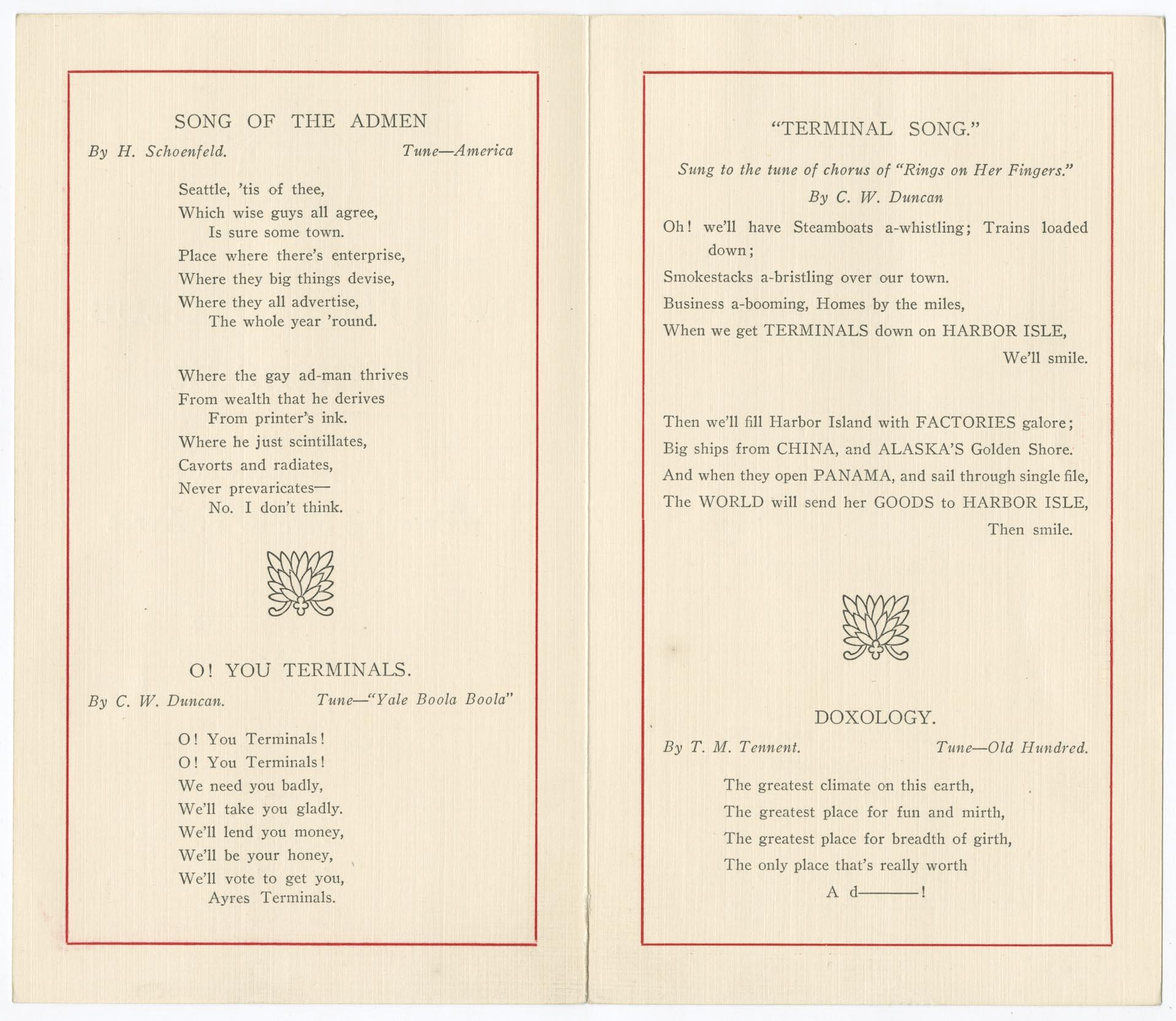 Image of Program for Seattle Ad Club luncheon, February 20, 1912