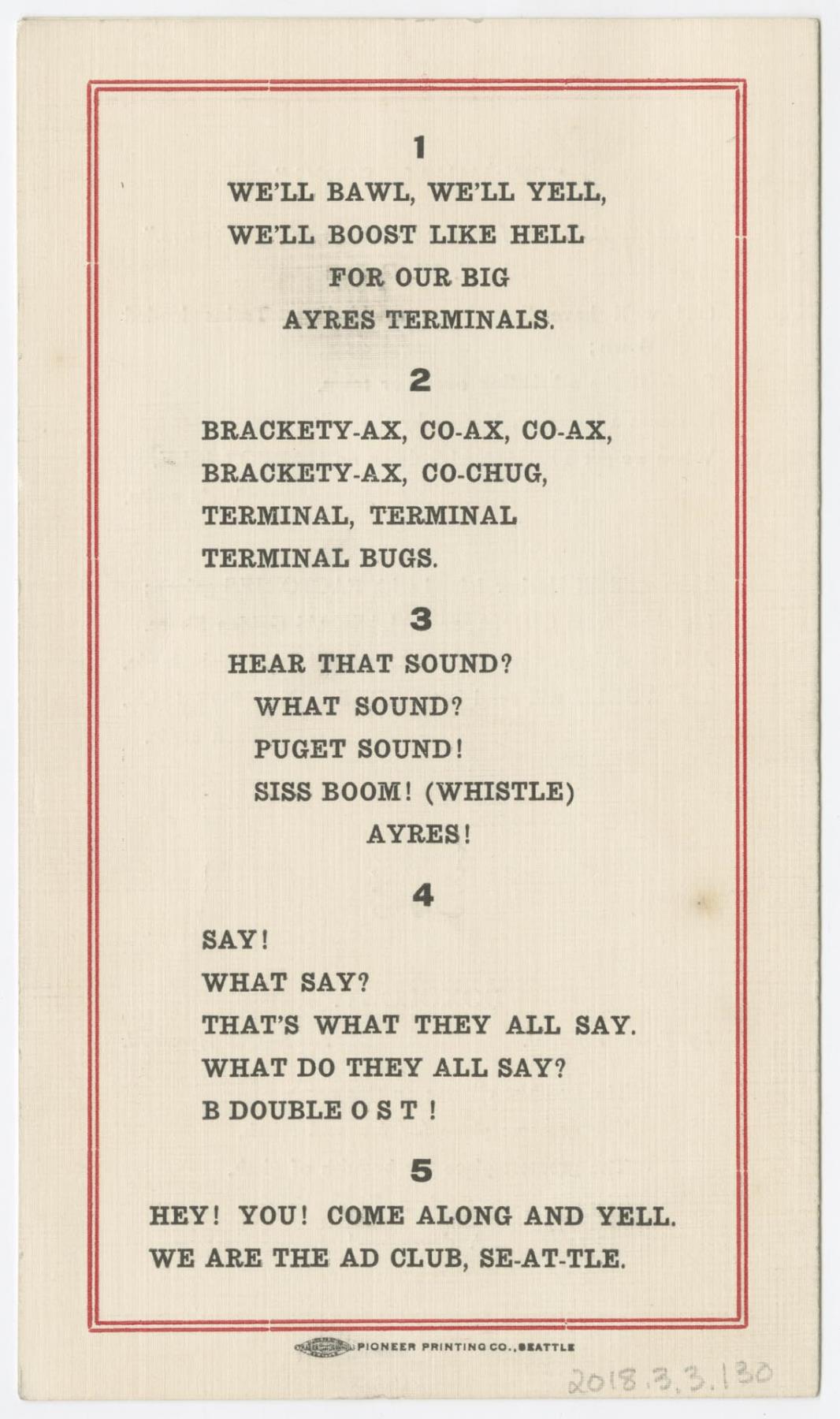 Image of Program for Seattle Ad Club luncheon, February 20, 1912