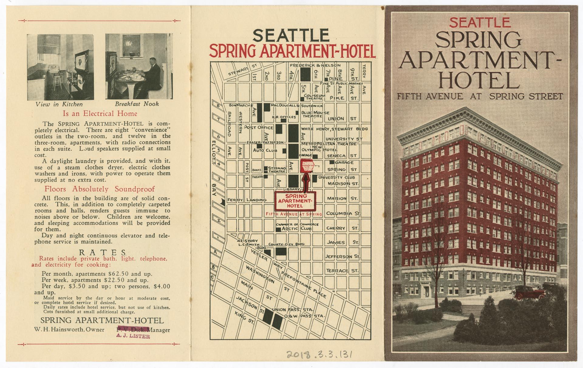 Image of Brochure from the Spring Apartment  Hotel, Seattle, circa 1925