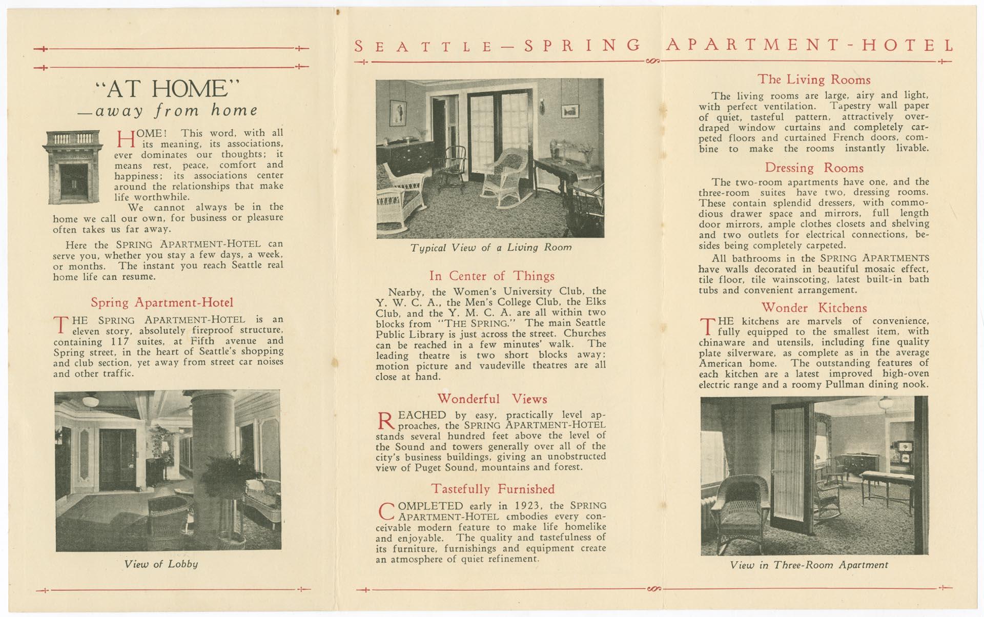 Image of Brochure from the Spring Apartment  Hotel, Seattle, circa 1925