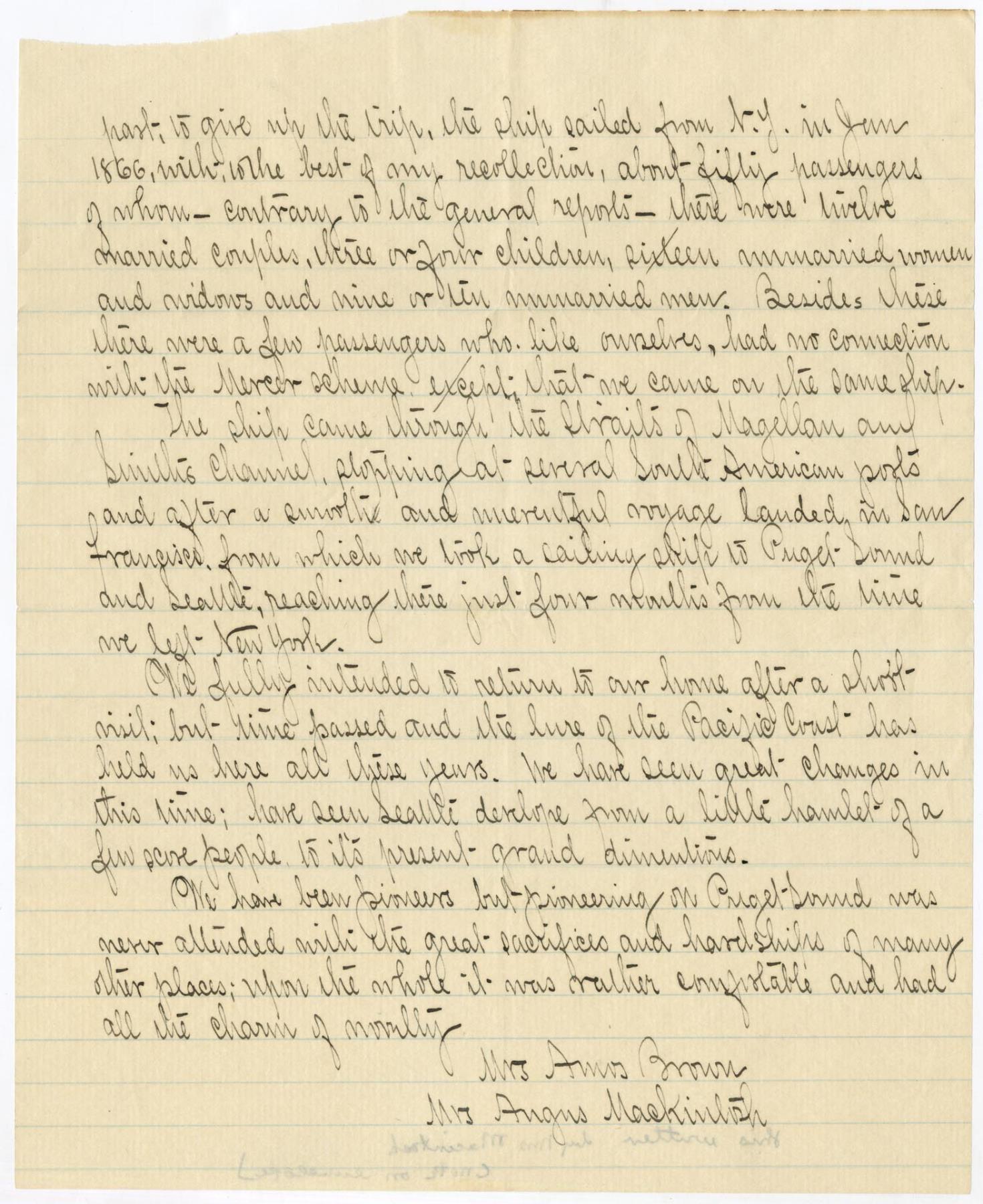 Image of Handwritten statement by Annie Peebles Brown and Elizabeth Peebles MacKintosh, circa 1900