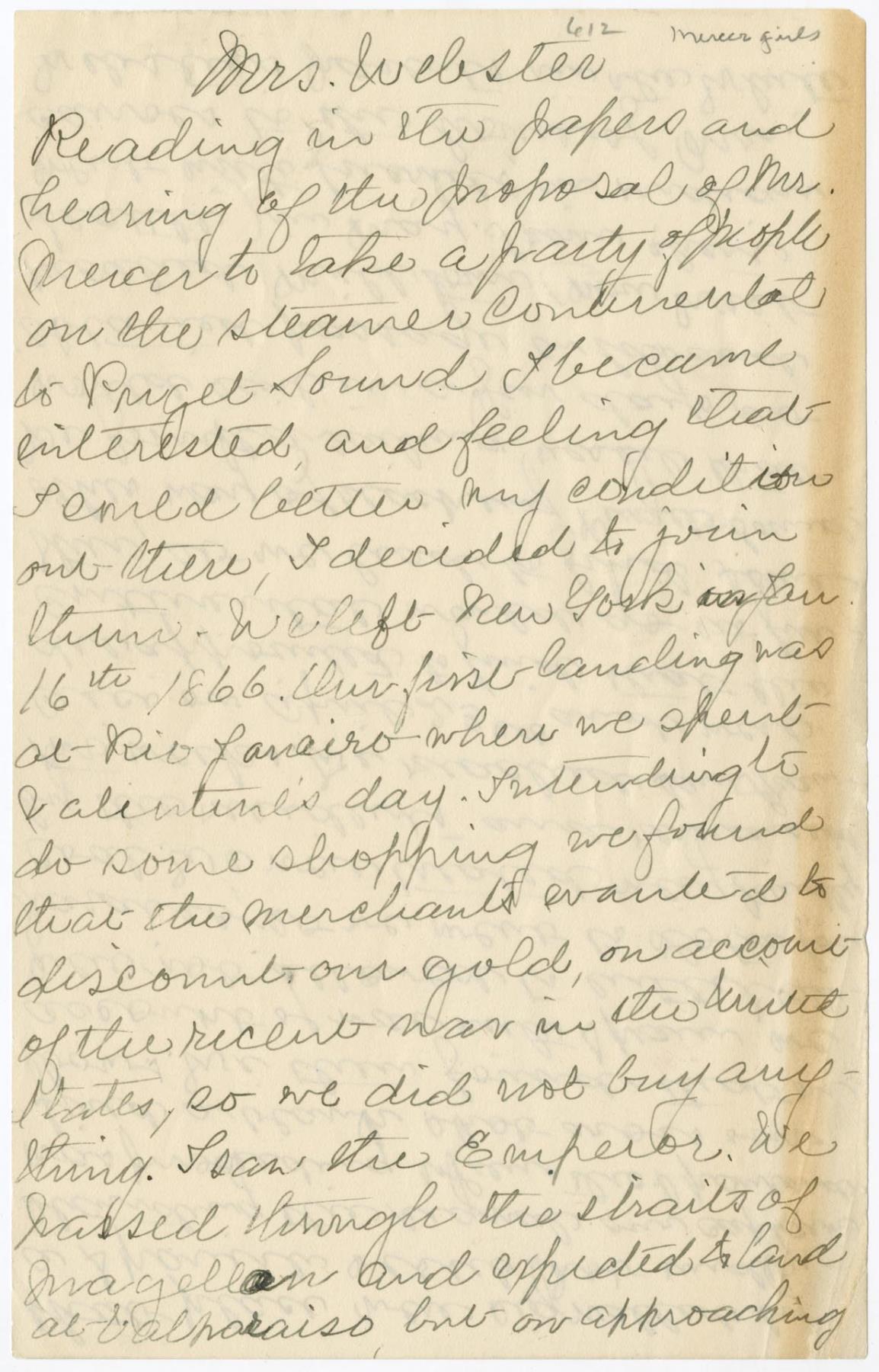 Image of Interview with Mrs. David Webster with letter to Mrs. M.J. Carkeek, Seattle, 1914