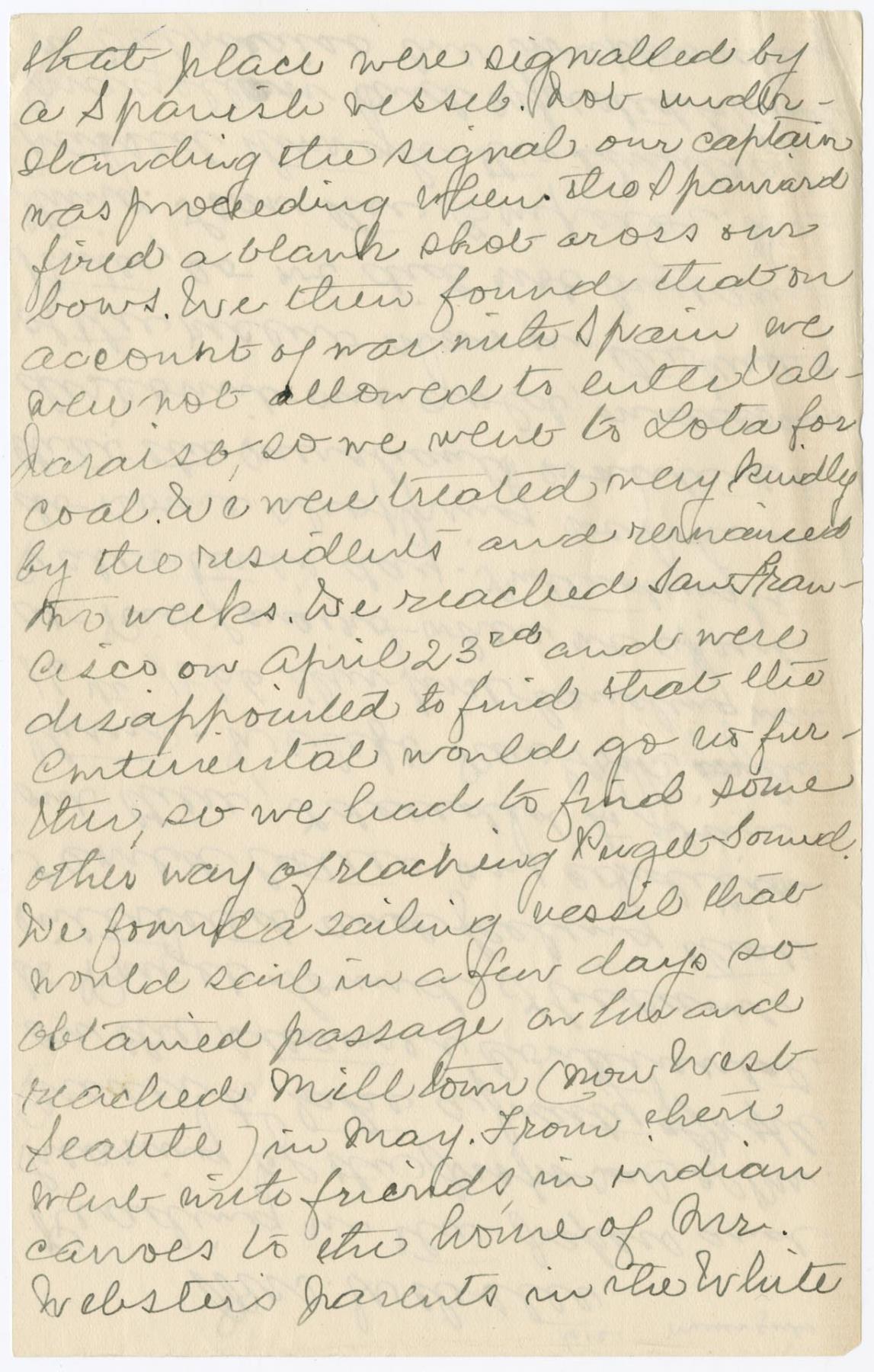 Image of Interview with Mrs. David Webster with letter to Mrs. M.J. Carkeek, Seattle, 1914