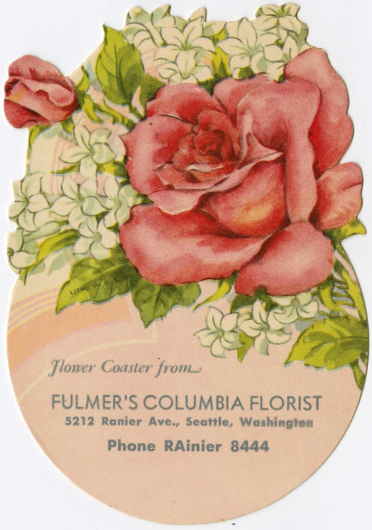 Image of Fulmer's Columbia Florist flower coaster, circa 1950
