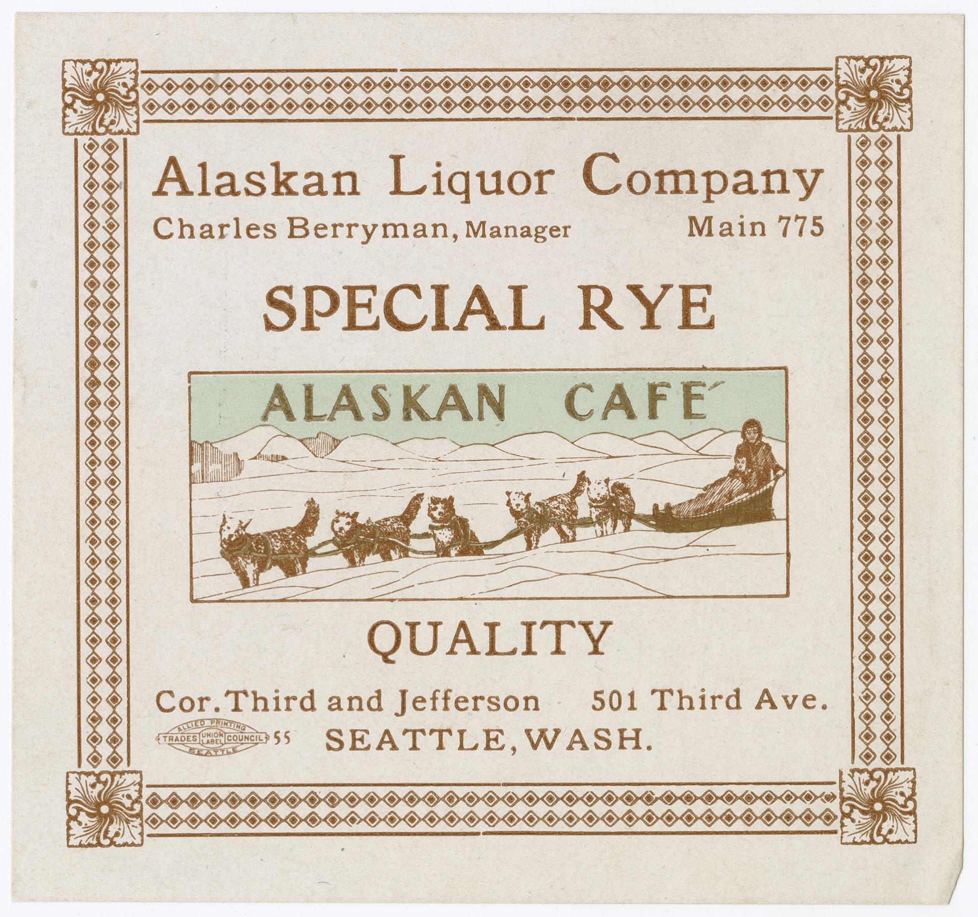 Image of Alaskan Liquor Company advertisement, circa 1912