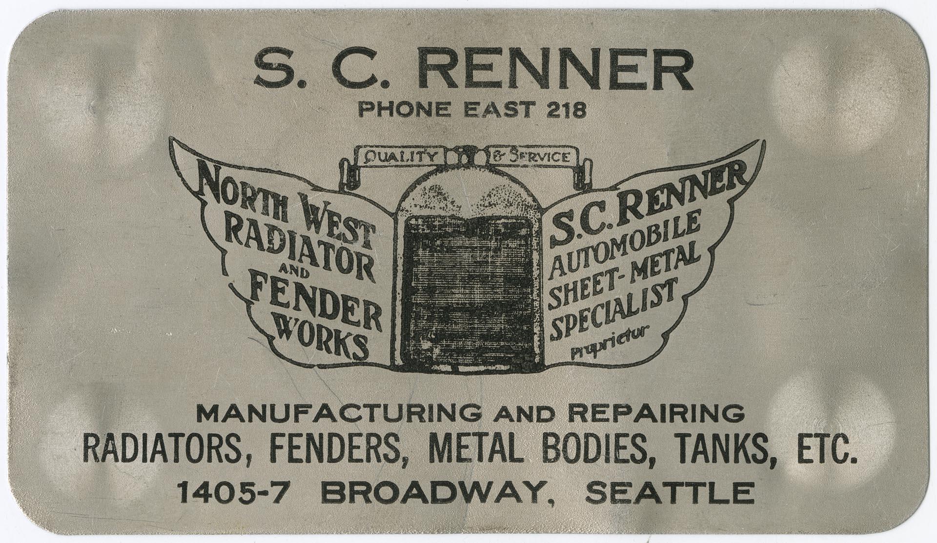 Image of S.C. Renner business card, circa 1917
