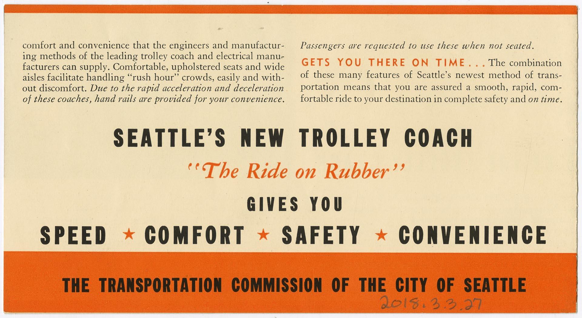 Image of Seattle trolley coach brochure, 1940