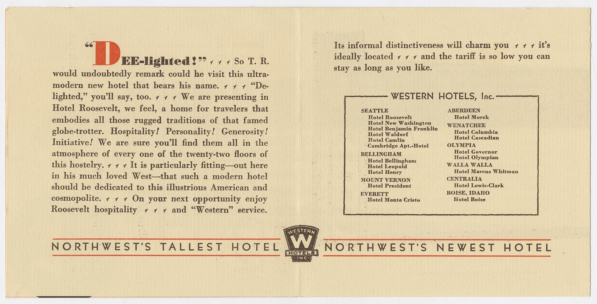 Image of Hotel Roosevelt brochure, 1929