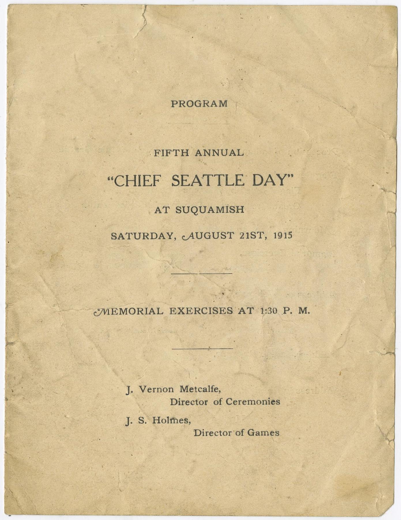 Image of Chief Seattle Day program, 1915