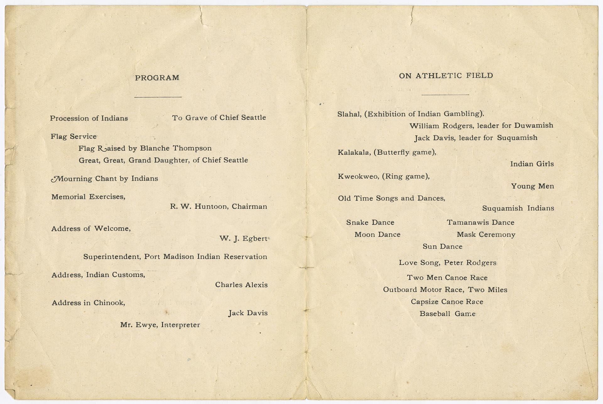 Image of Chief Seattle Day program, 1915