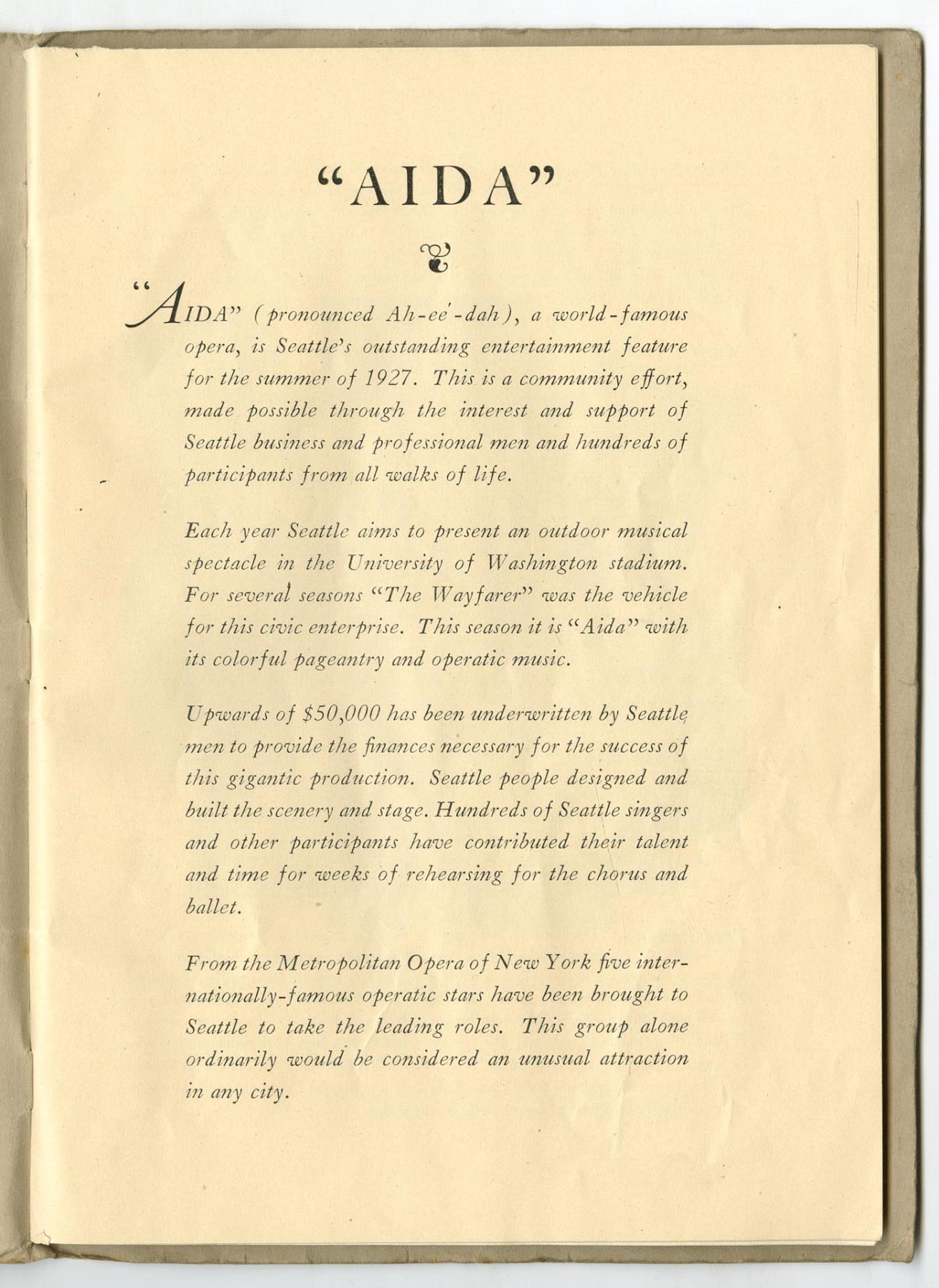 Image of Aida program, August 1927