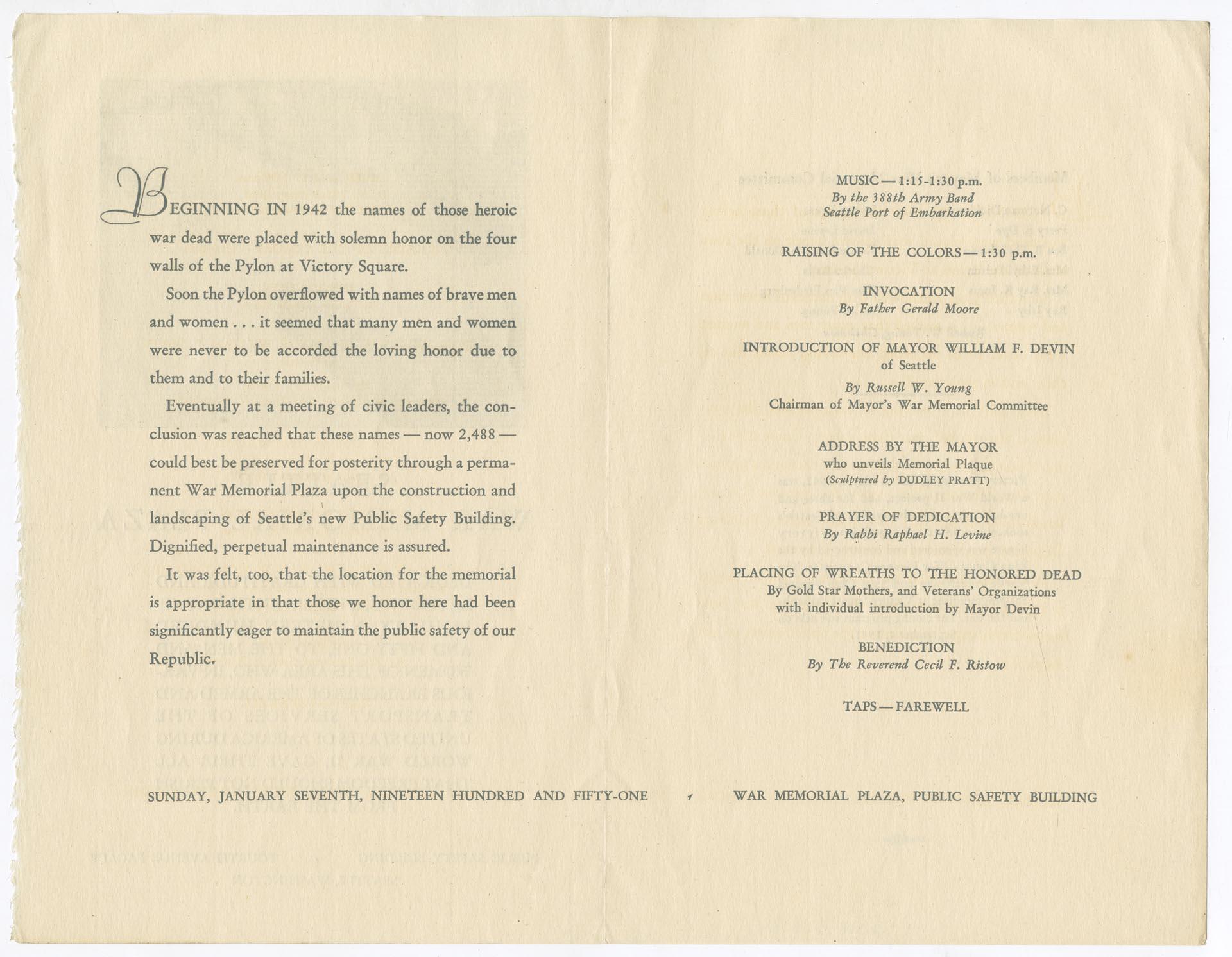 Image of Seattle War Memorial Plaza opening program, January 1951