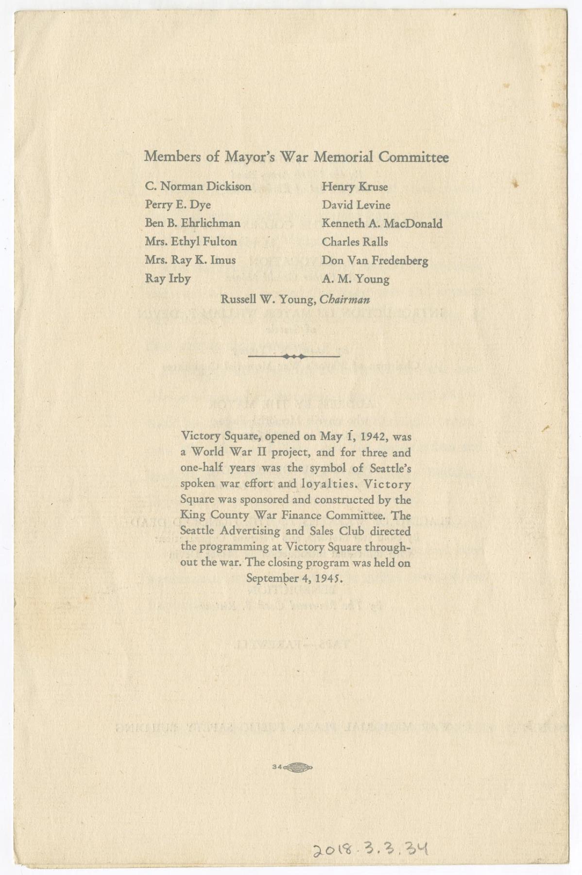 Image of Seattle War Memorial Plaza opening program, January 1951
