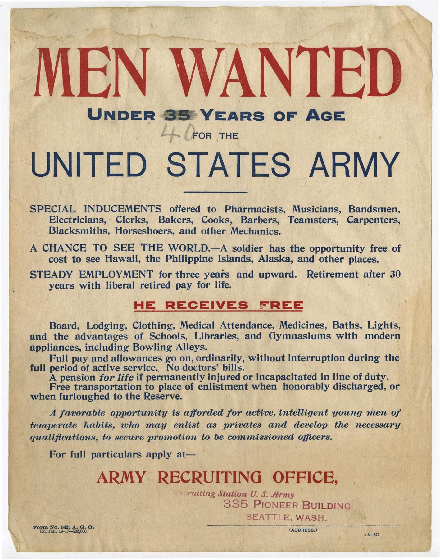 Image of U. S. Army recruitment poster, 1917