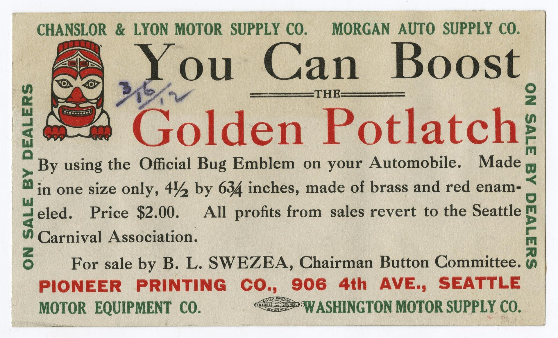 Image of Golden Potlatch booster advertisement, 1912
