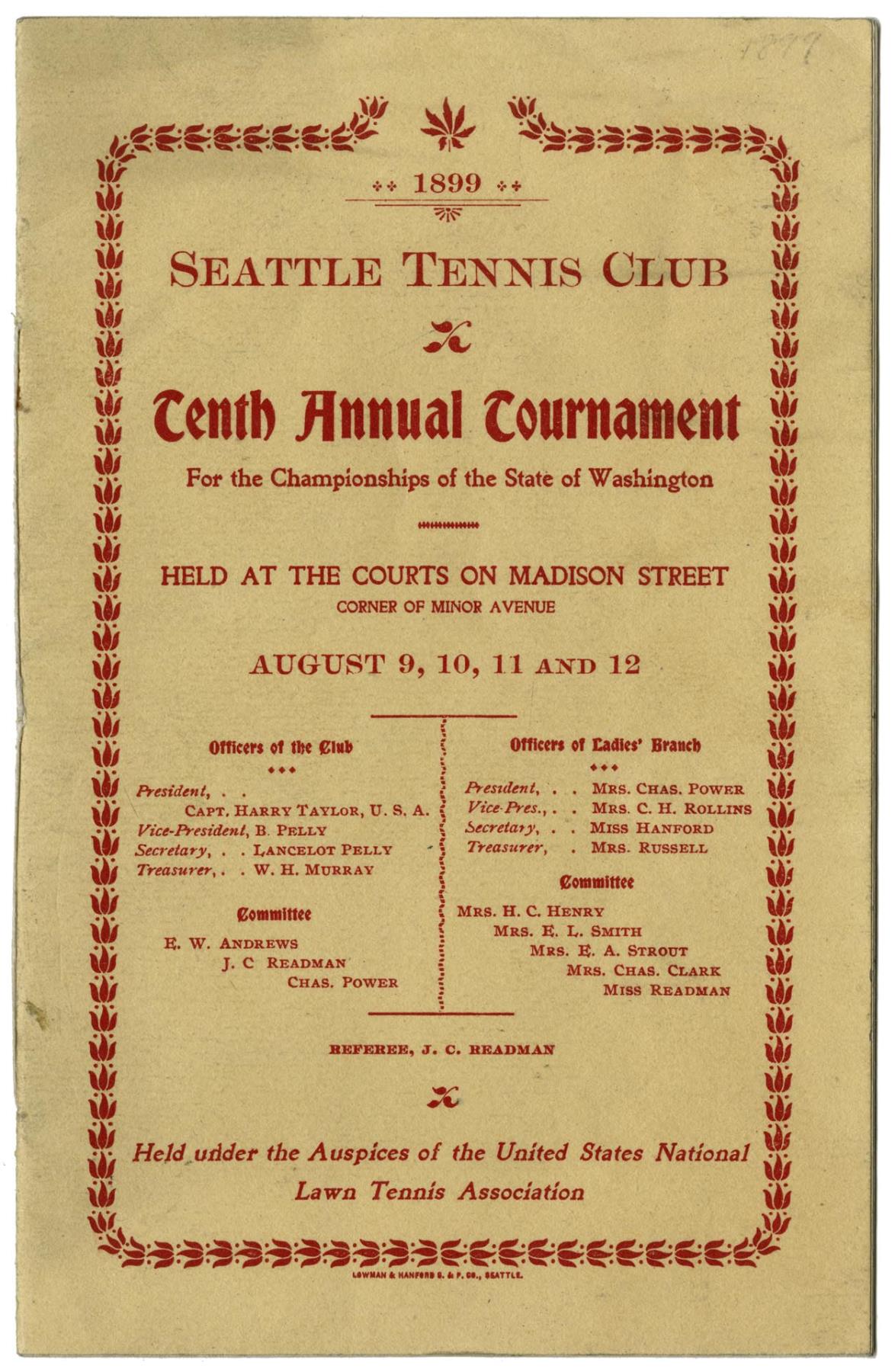Image of Seattle Tennis Club Tournament program, August 1899