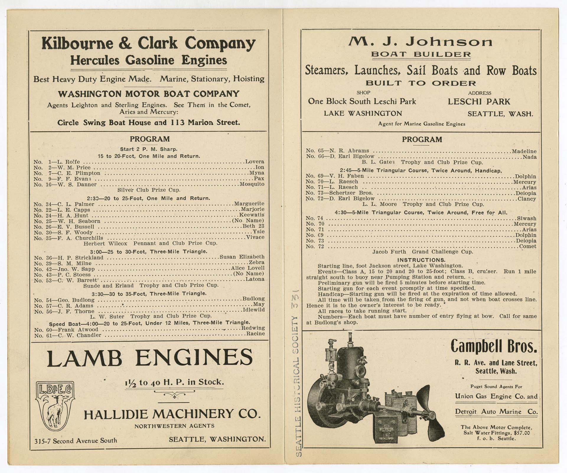 Image of Motor Boat Club regatta program, July 4, 1906