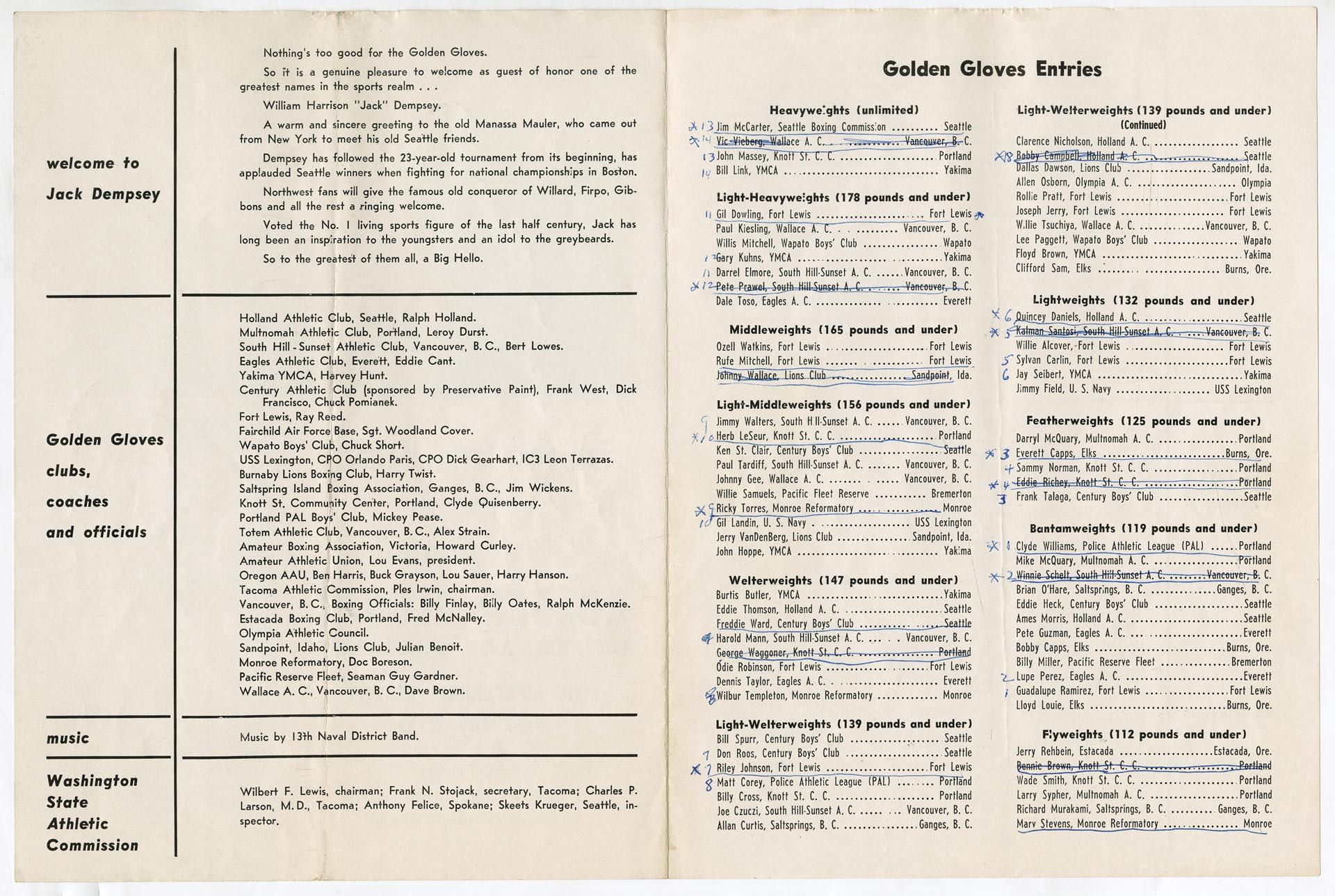 Image of Golden Gloves program, February 1958