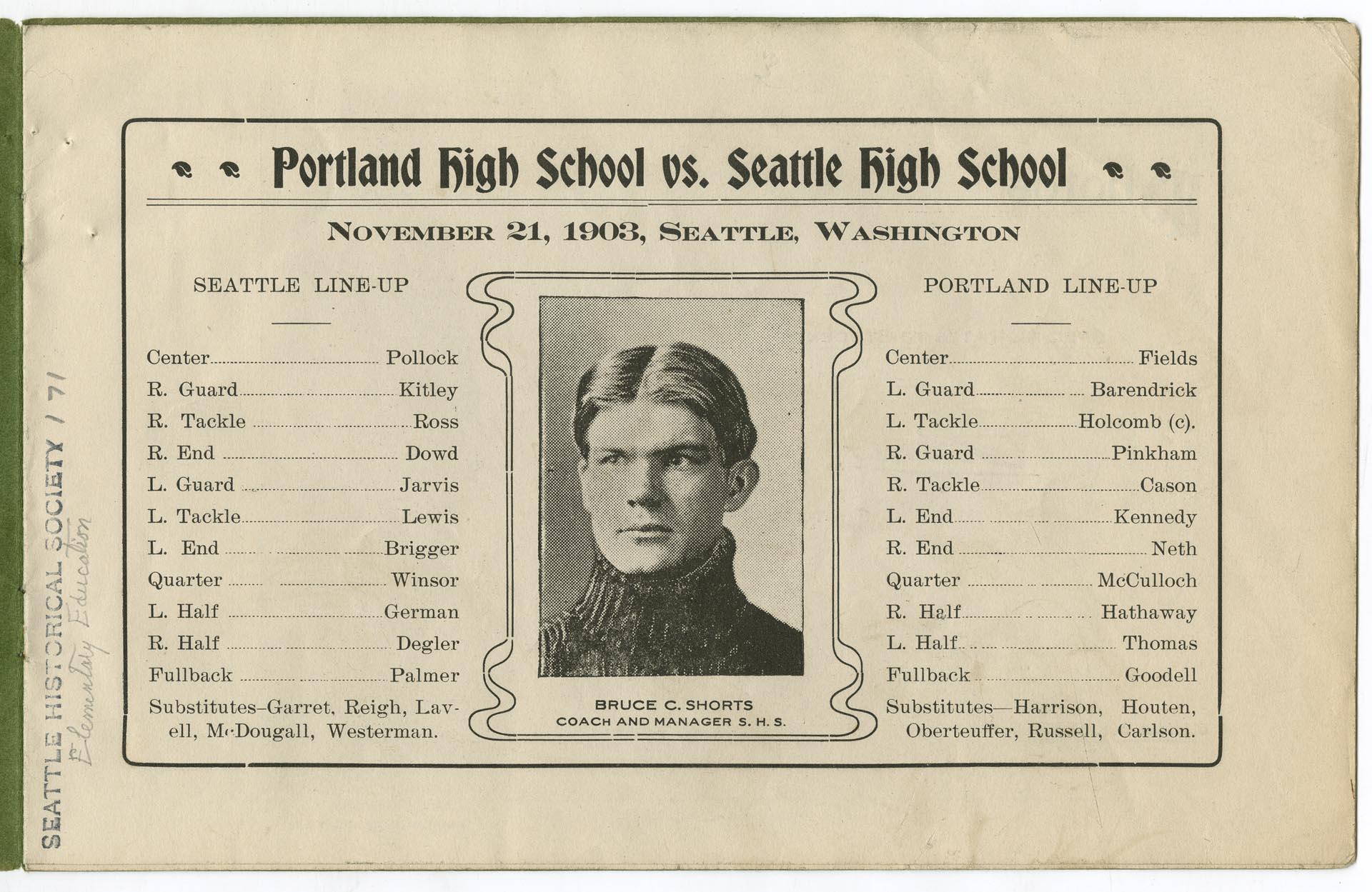 Image of High school football program, November 21, 1903
