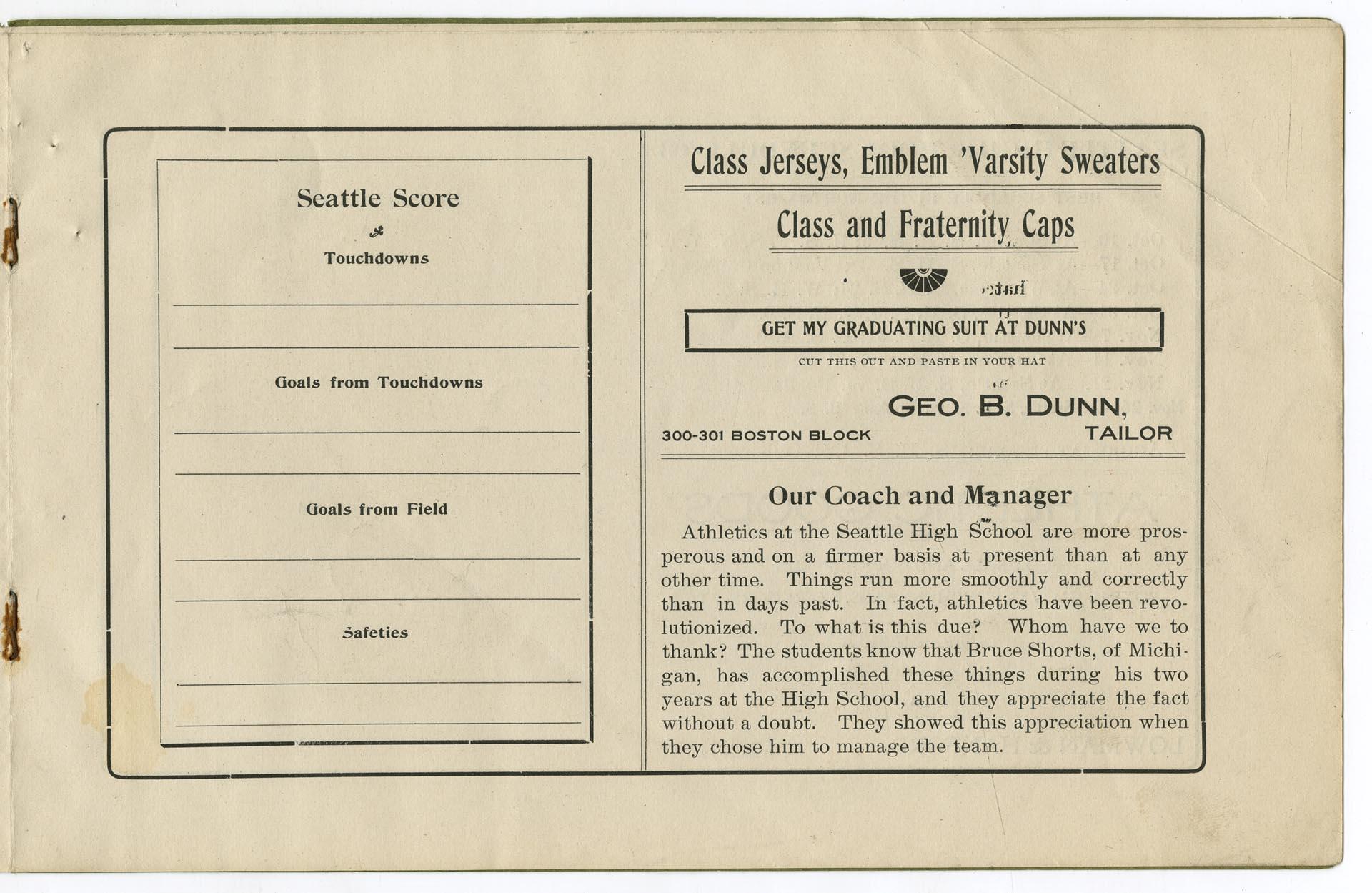 Image of High school football program, November 21, 1903