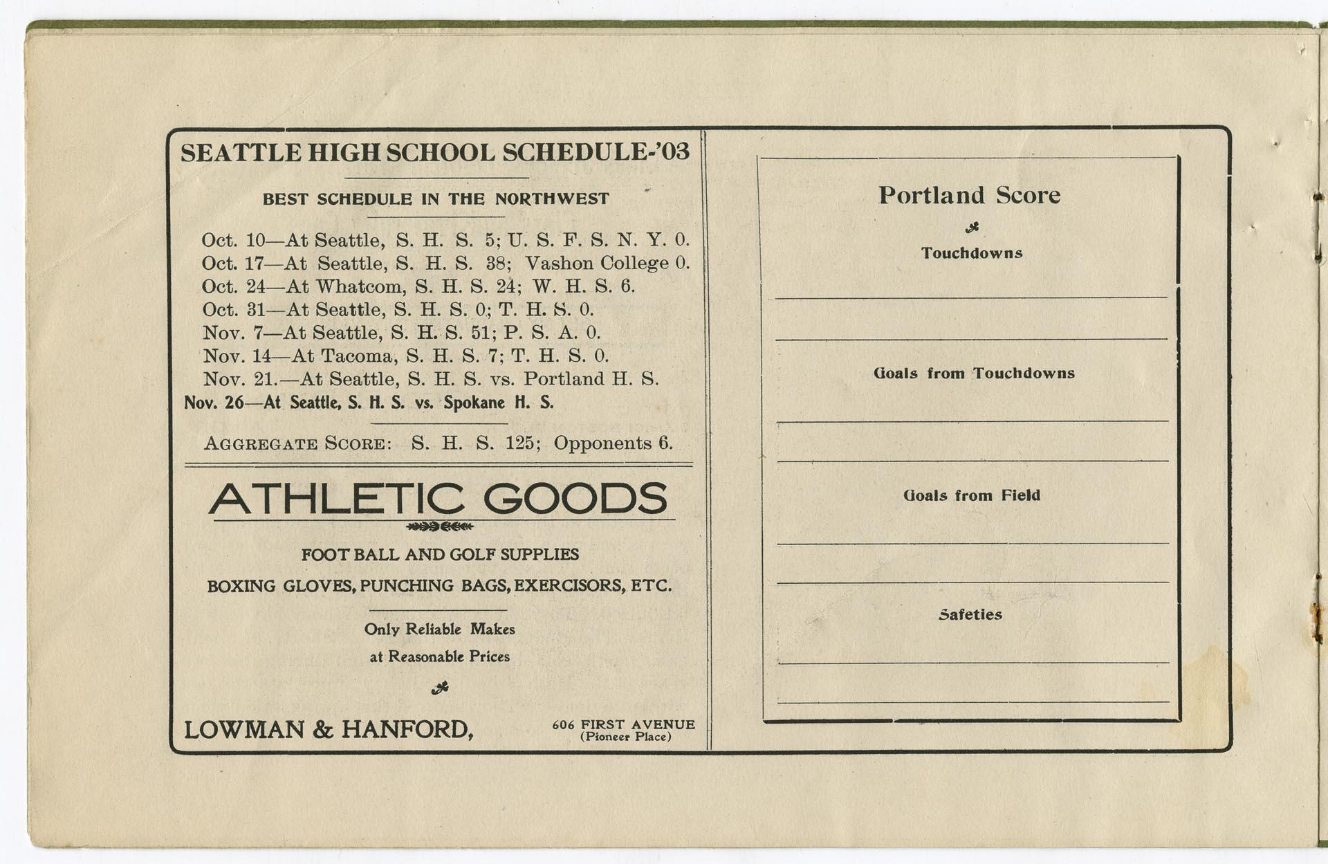 Image of High school football program, November 21, 1903