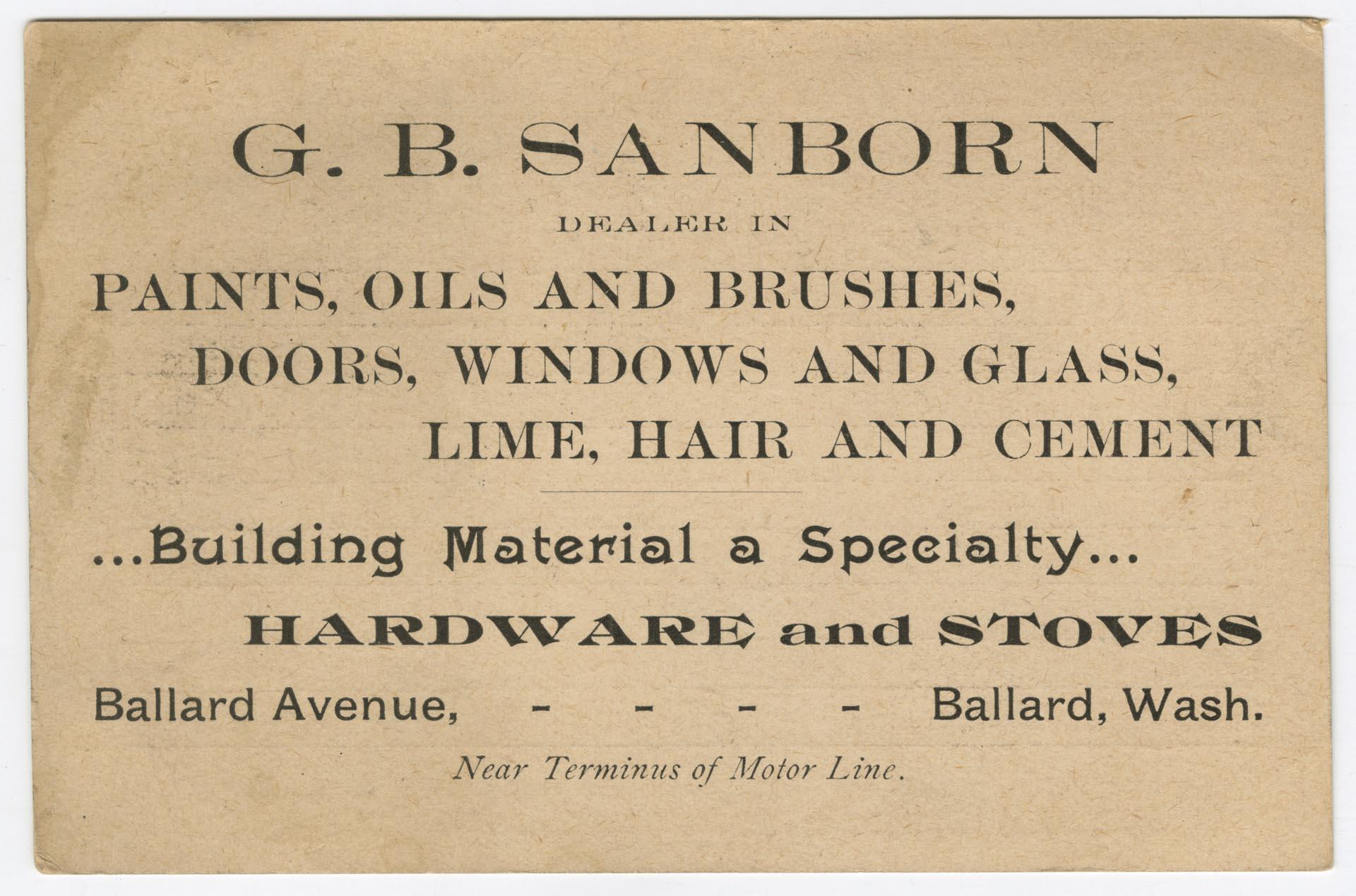 Image of G. B. Sanborn business card, circa 1895