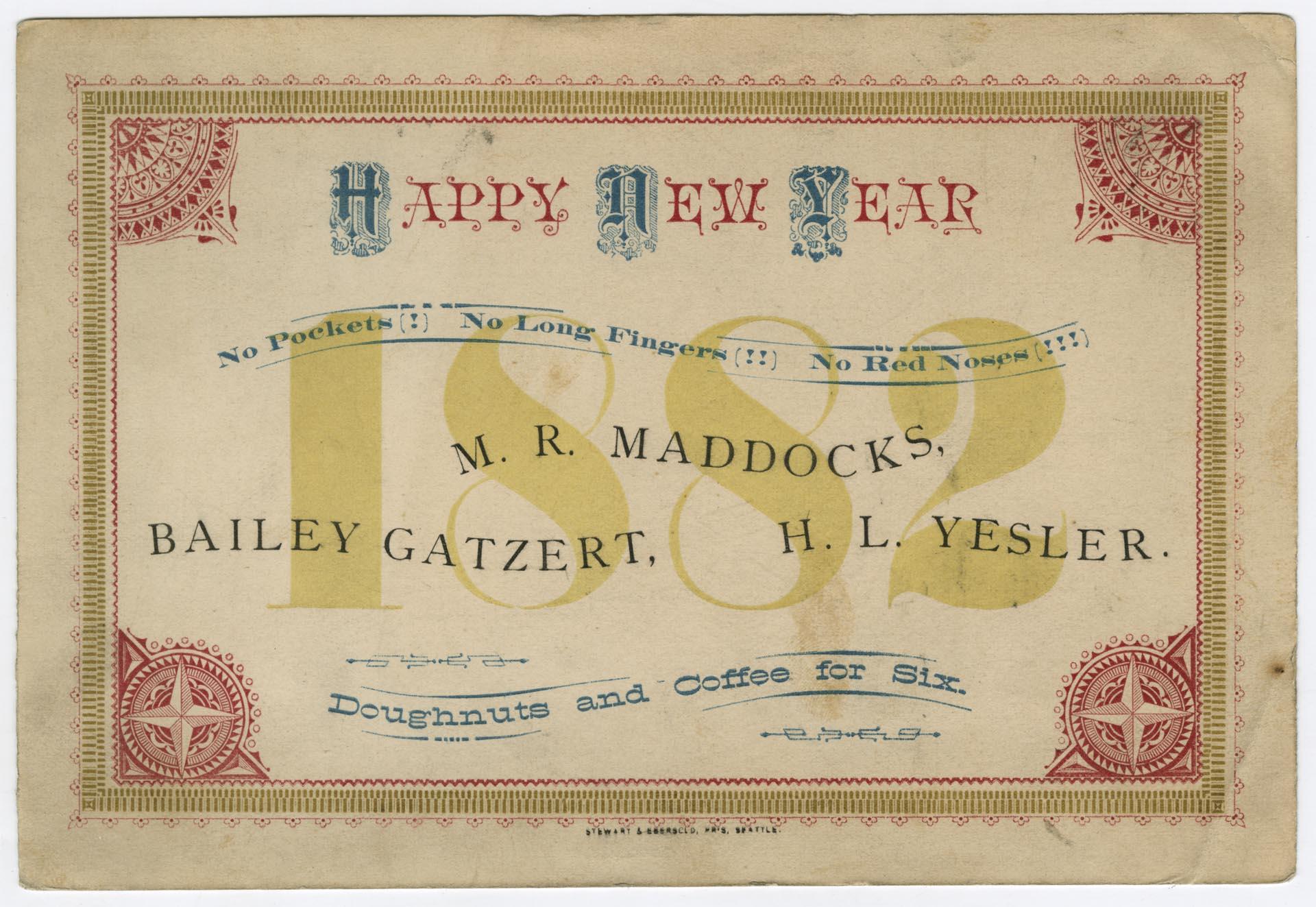 Image of New Year's Day greeting card, January 1, 1882