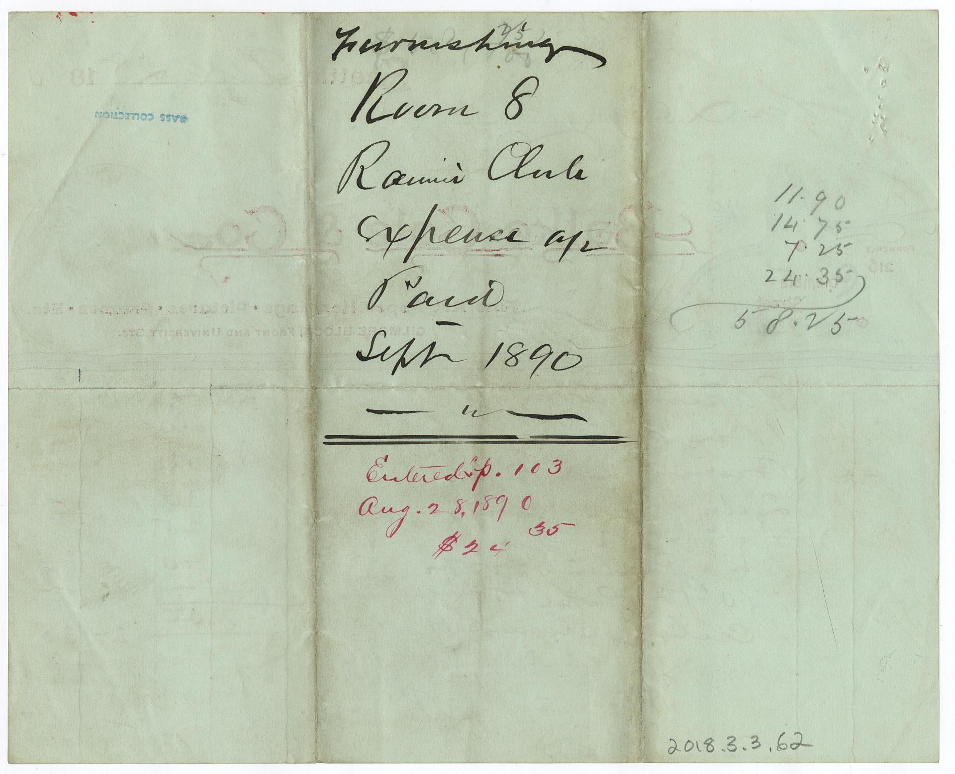 Image of Balke, Cole, & Co. account statement, August 28, 1890