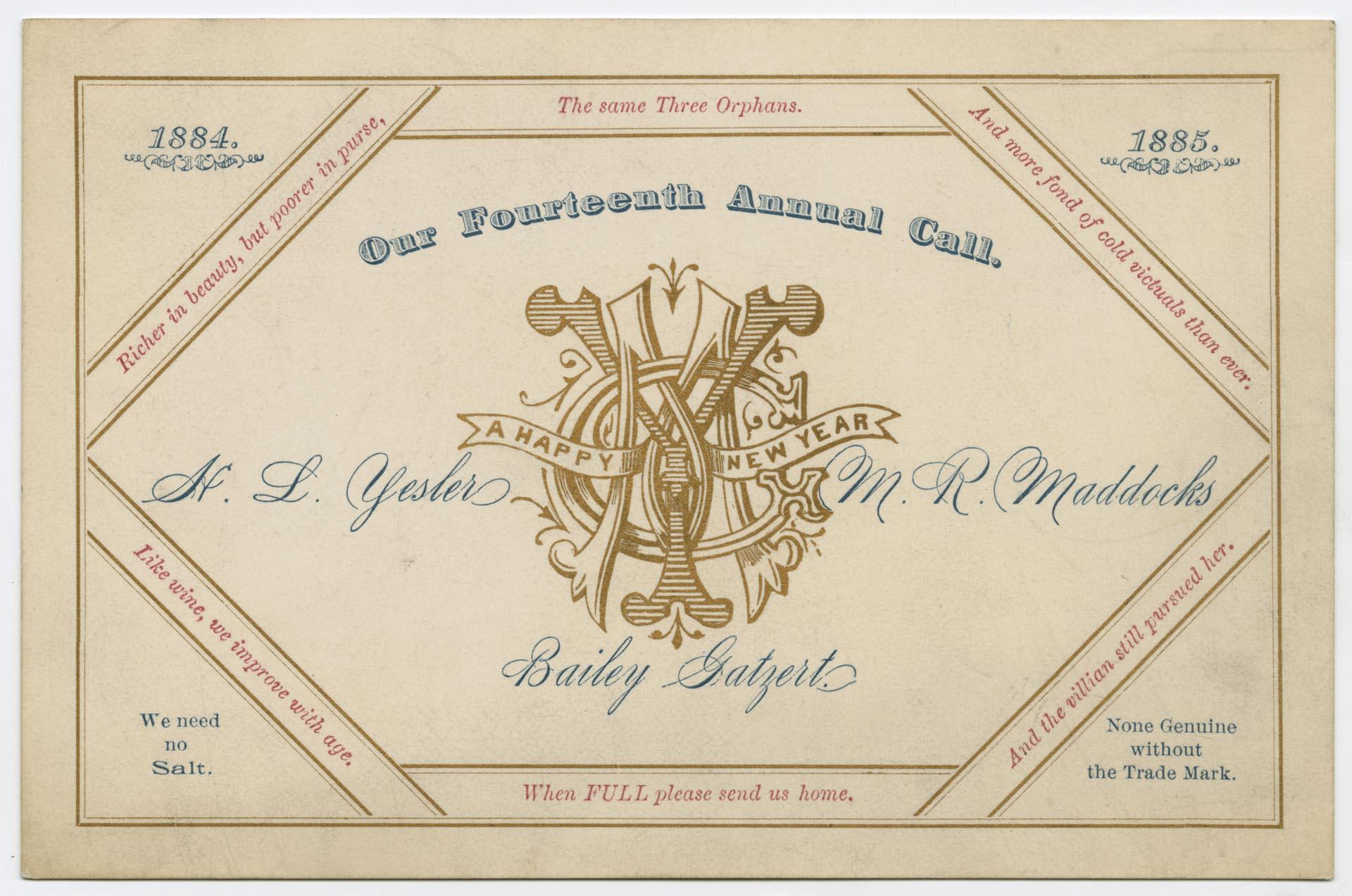 Image of New Year's Day greeting card, January 1, 1885