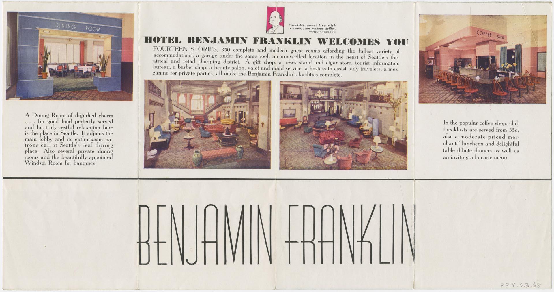 Hotel Event 2003 パンフレット Hotel Benjamin Franklin brochure, circa 1940 – Museum of History