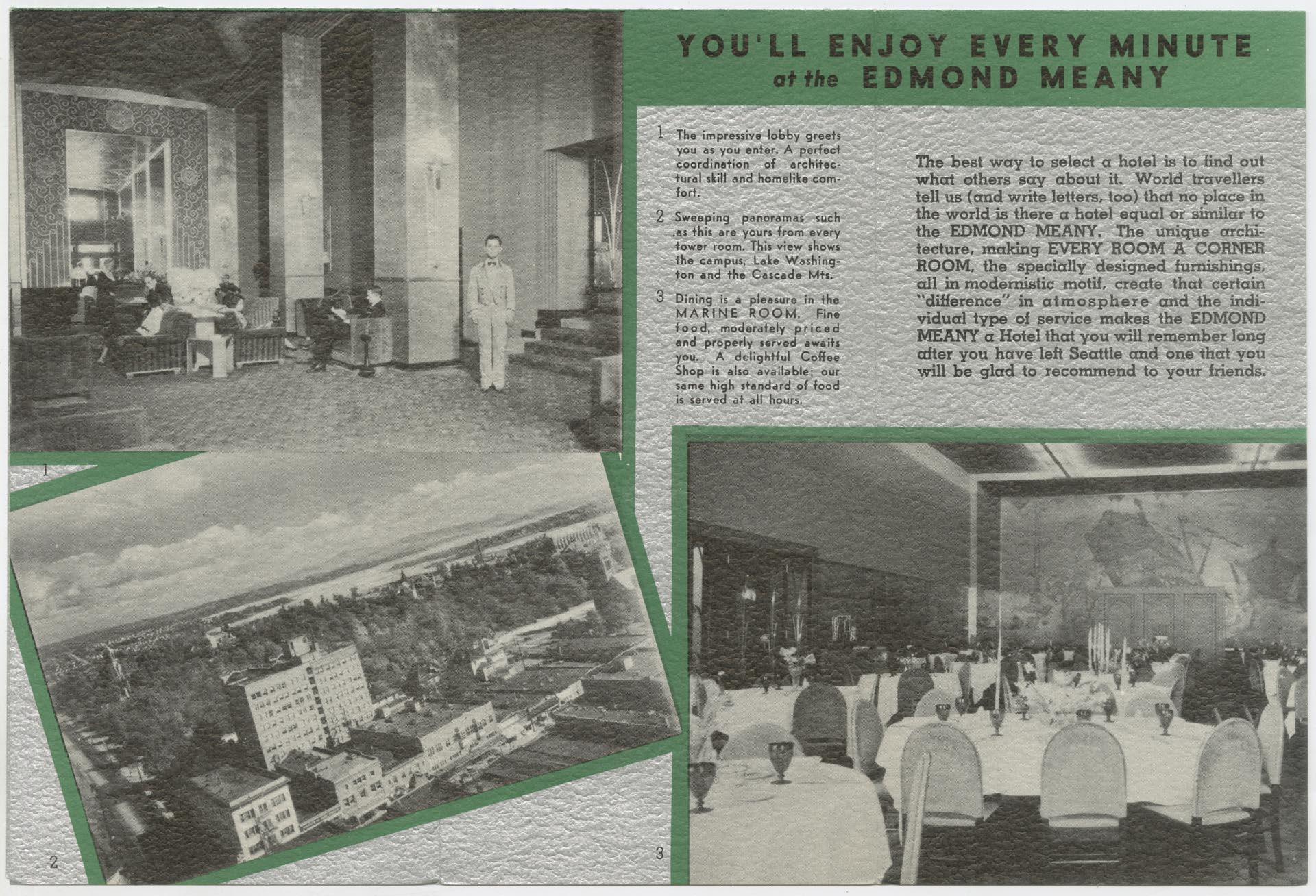 Image of Edmund Meany Hotel brochure, circa 1940