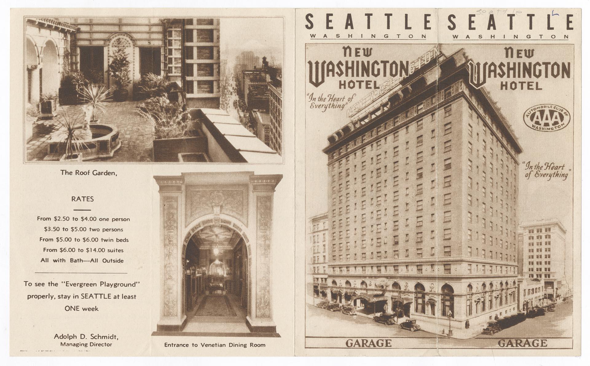 Image of New Washington Hotel brochure, circa 1925