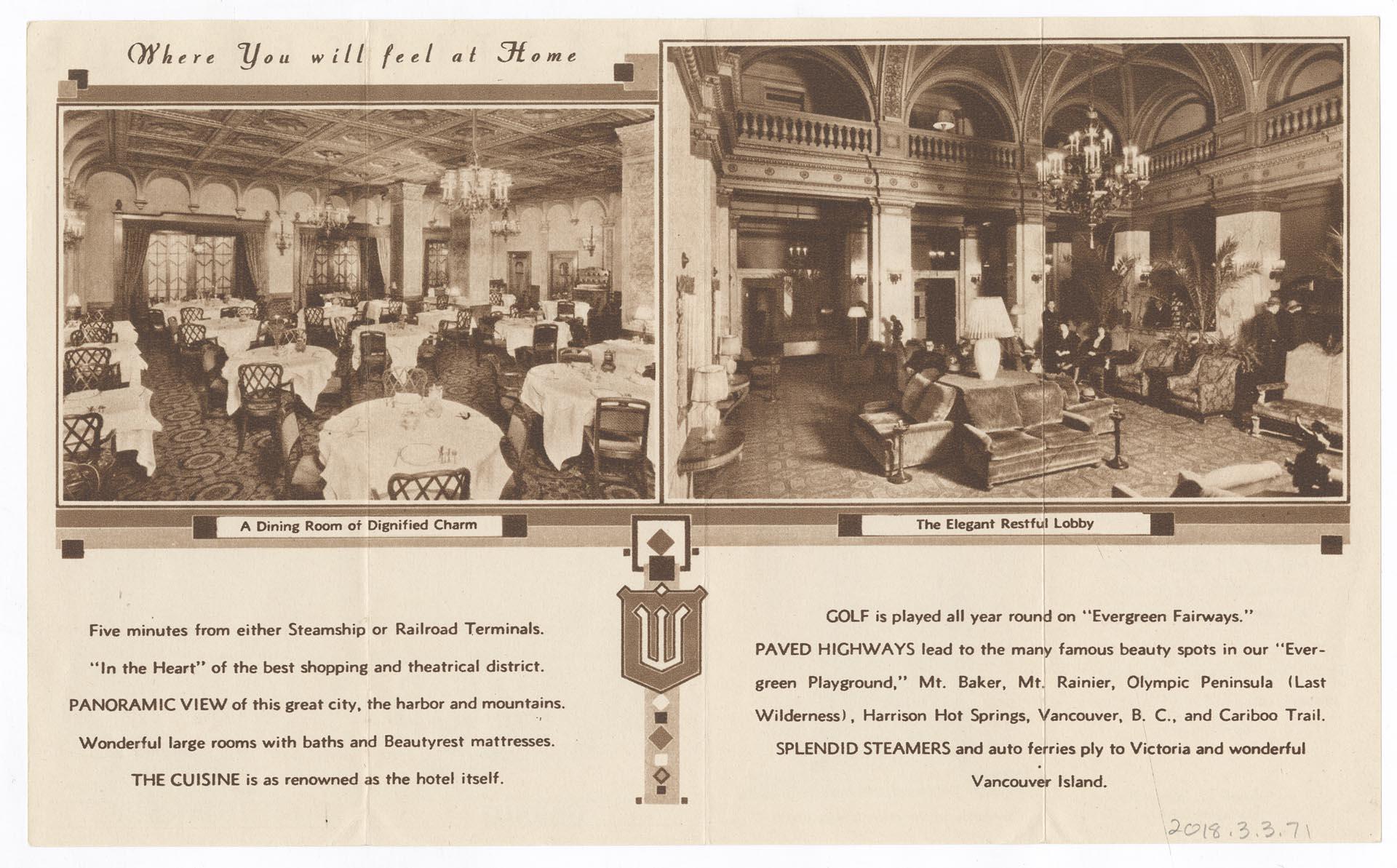 Image of New Washington Hotel brochure, circa 1925