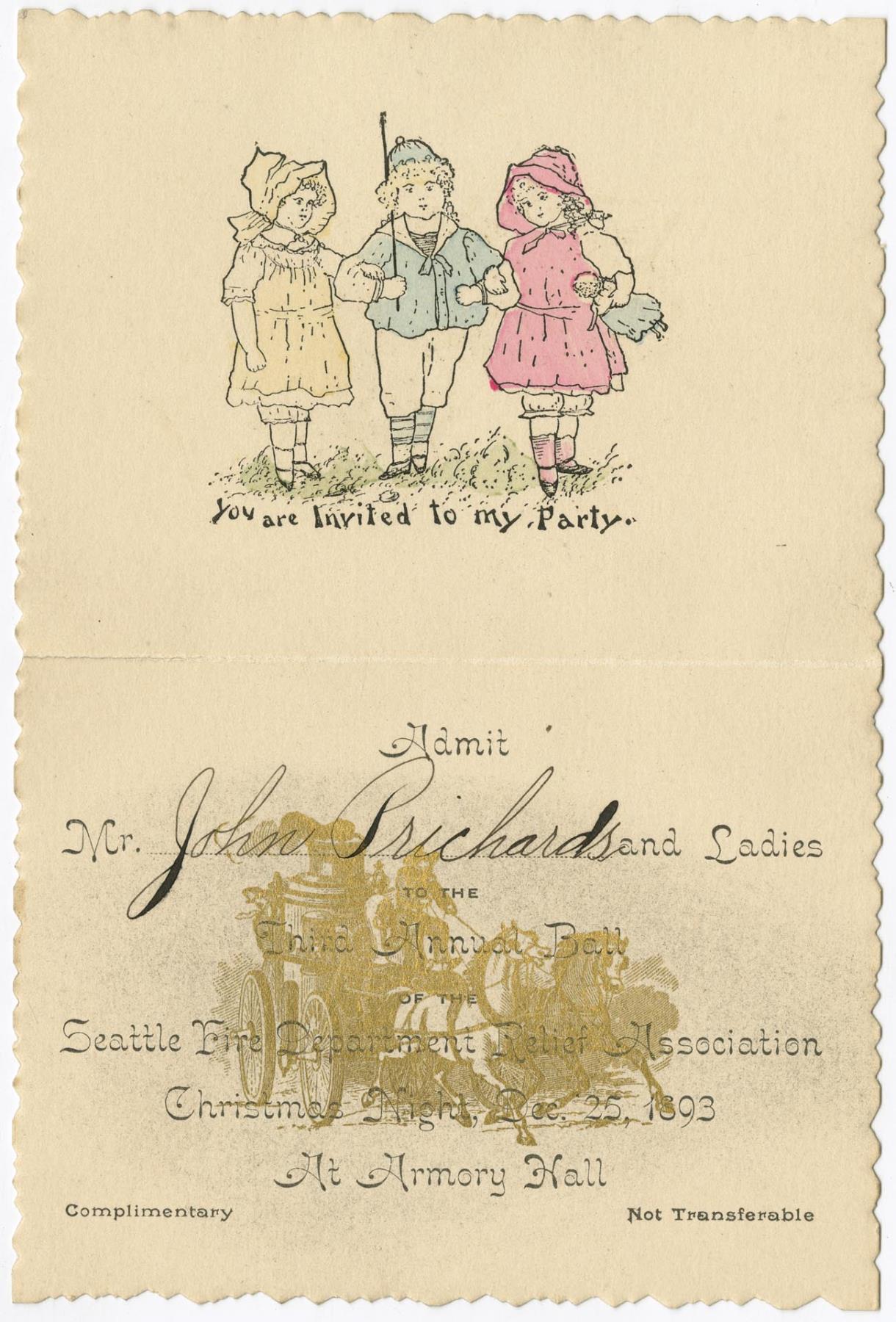 Image of Firemen's Third Annual Ball invitation, December 1893