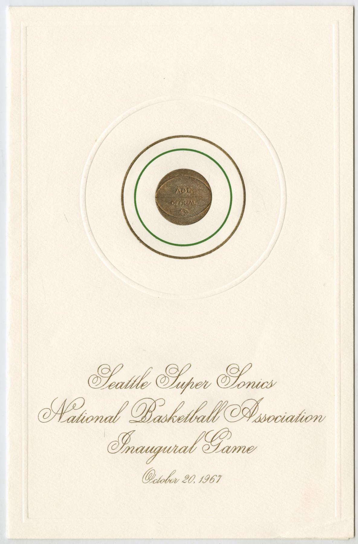 Image of Super Sonics inaugural game reception invitation, October 20, 1967