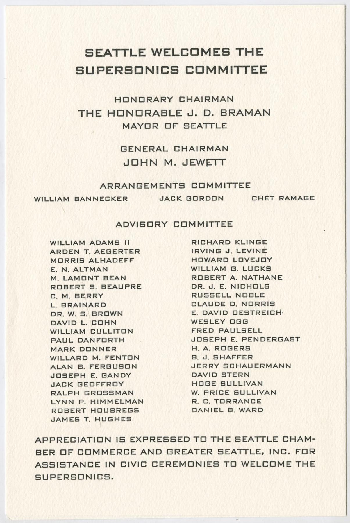 Image of Super Sonics inaugural game reception invitation, October 20, 1967