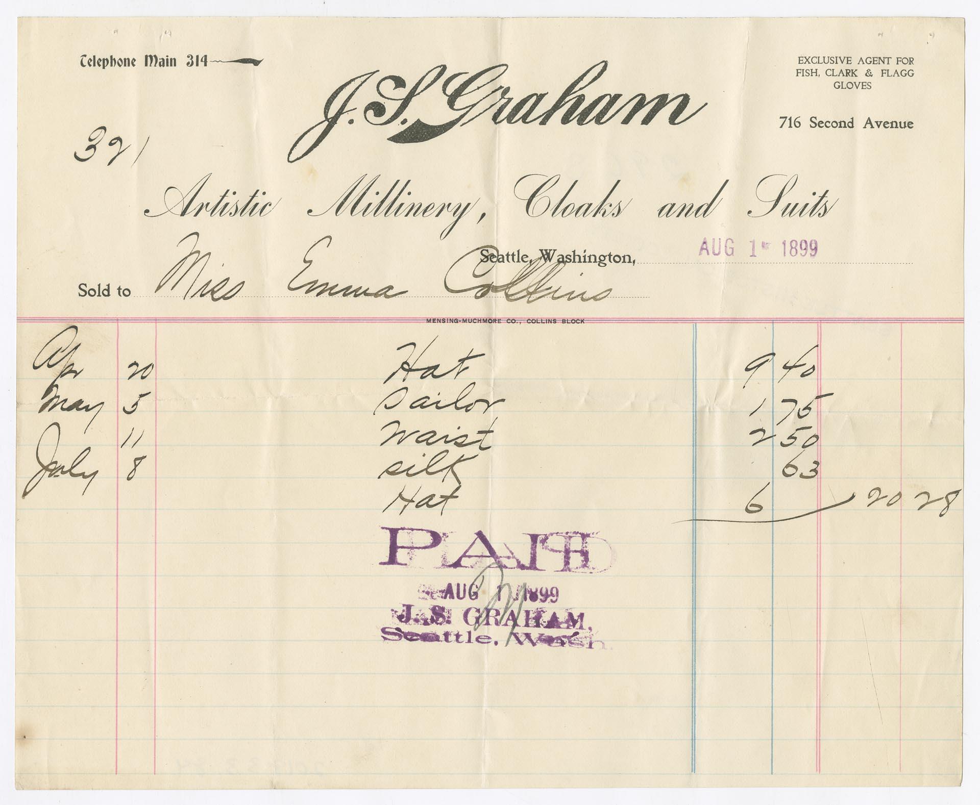 Image of J.S. Graham receipt, 1899