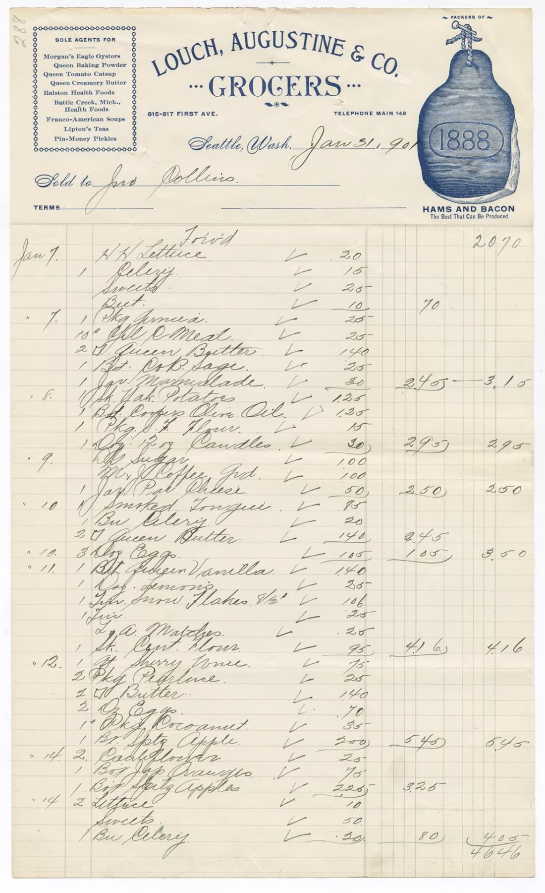 Image of Louch, Augustine & Co. grocery bill, January 31, 1901
