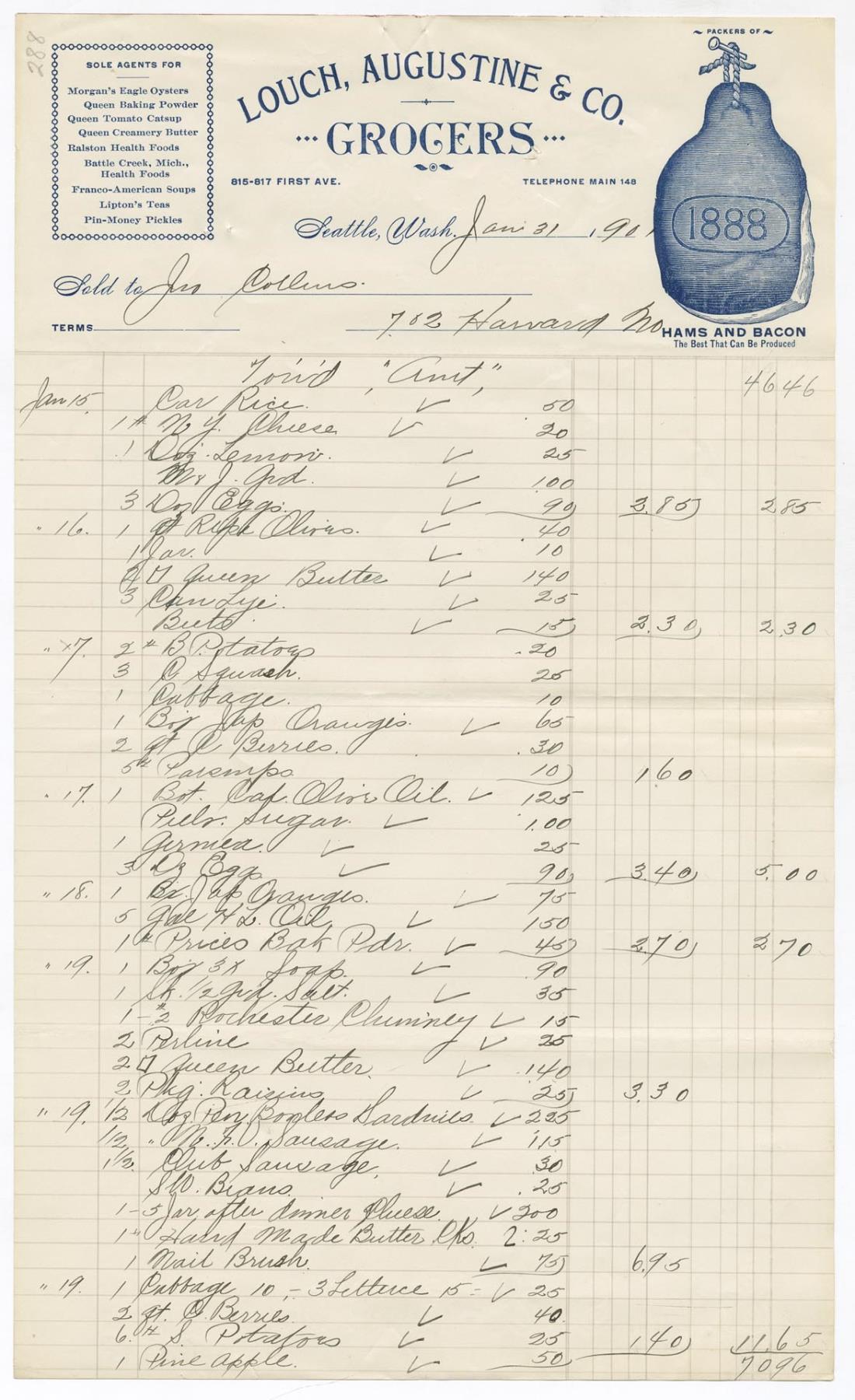 Image of Louch, Augustine & Co. grocery bill, January 31, 1901