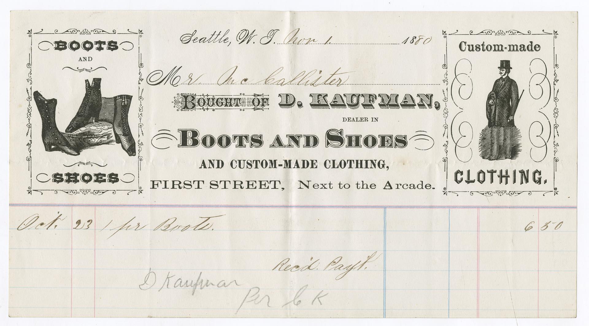 Image of D. Kaufman receipt, November 1, 1880