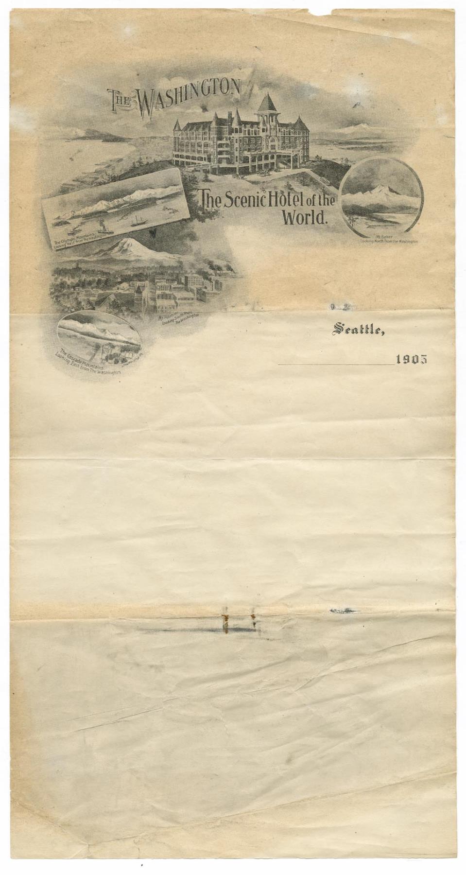 Image of Washington Hotel stationery, 1905