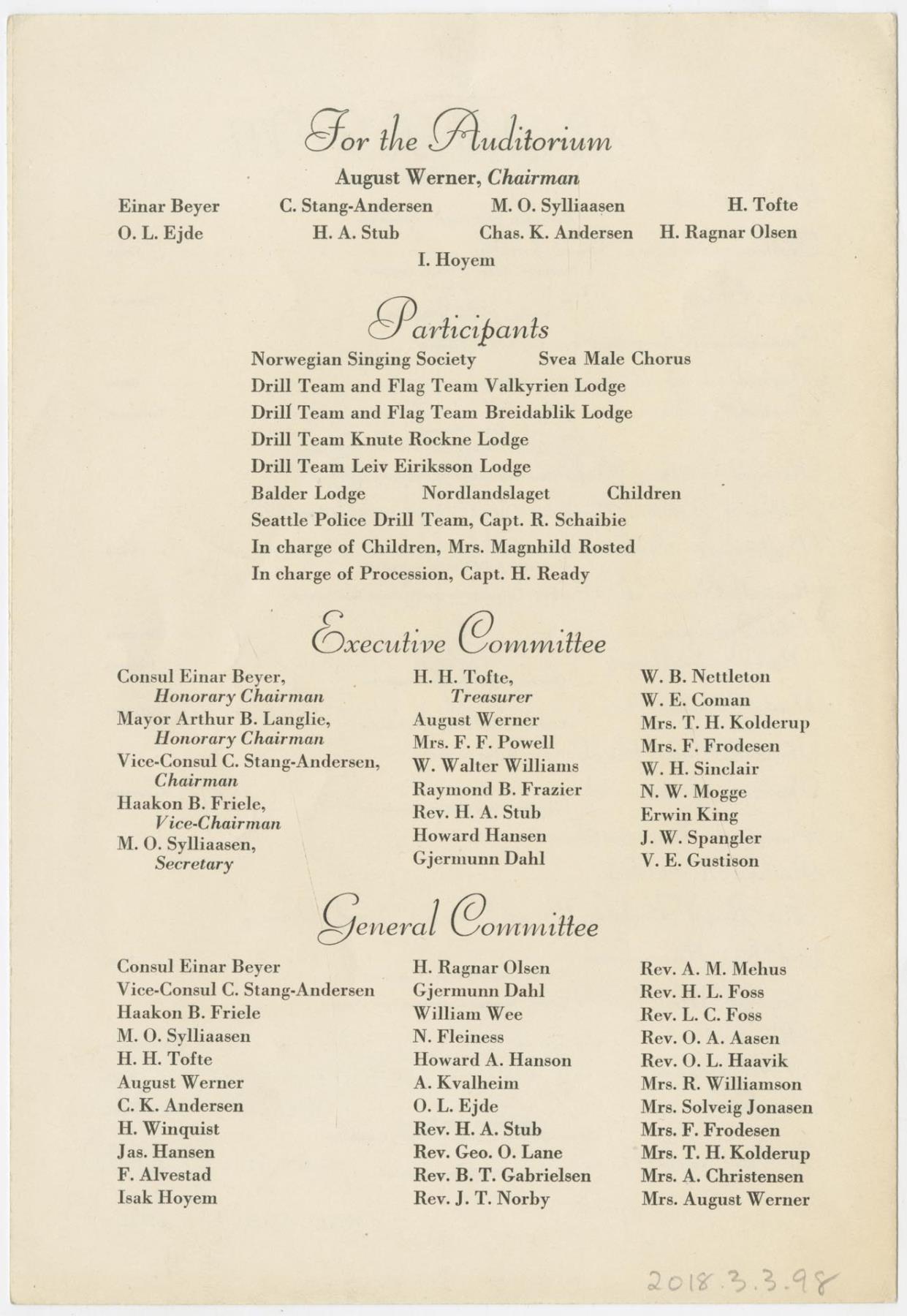 Image of Event program for Crown Prince Olav's visit, 1939