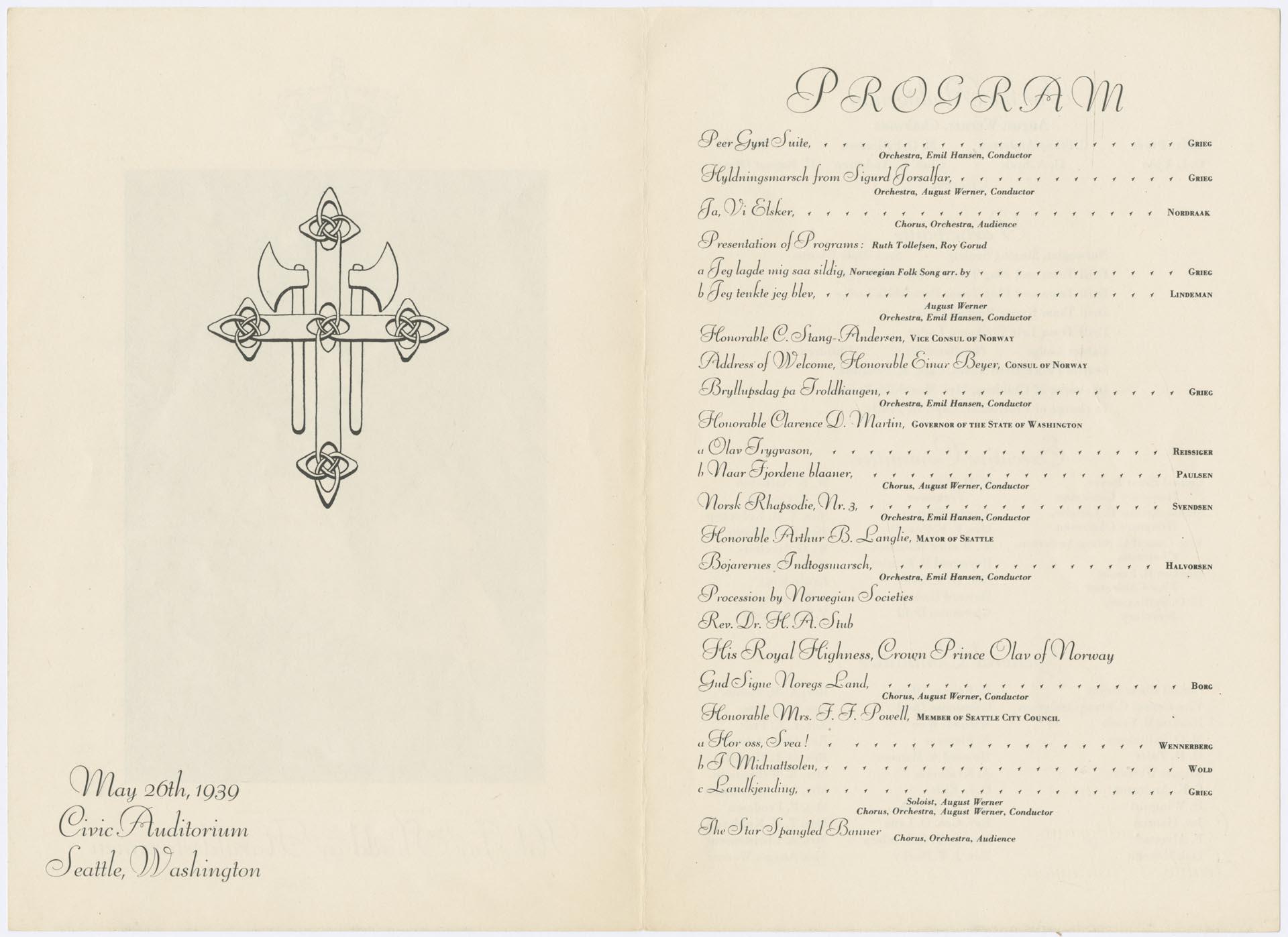 Image of Event program for Crown Prince Olav's visit, 1939
