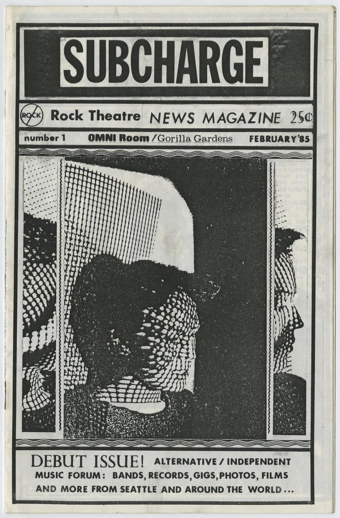 Image of Subcharge, news magazine of Rock Theatre, Seattle, February 1985