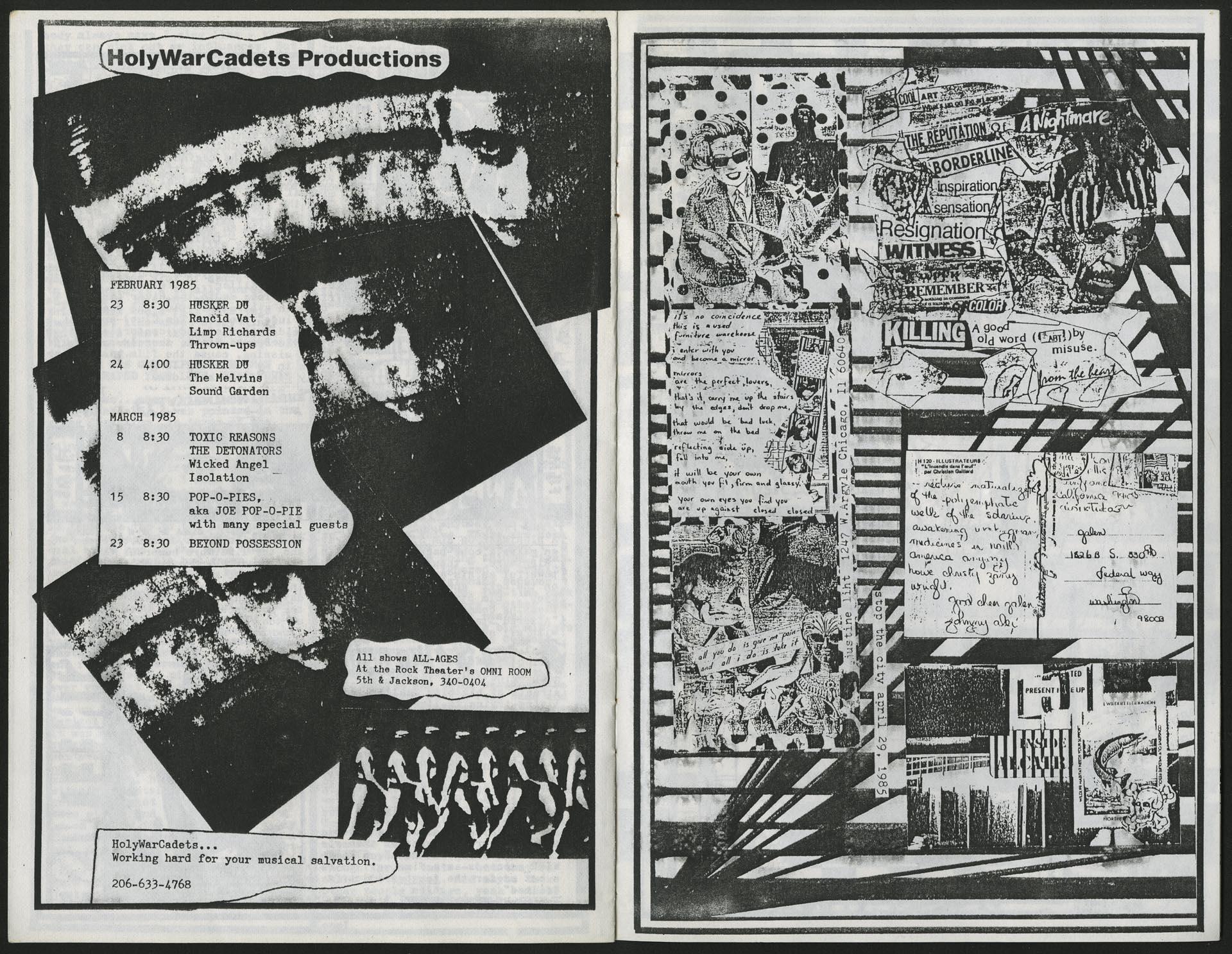 Image of Subcharge, news magazine of Rock Theatre, Seattle, February 1985