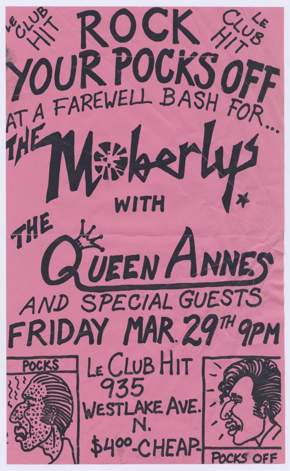Image of The Moberlys and The Queen Annes concert poster, March 29, 1985