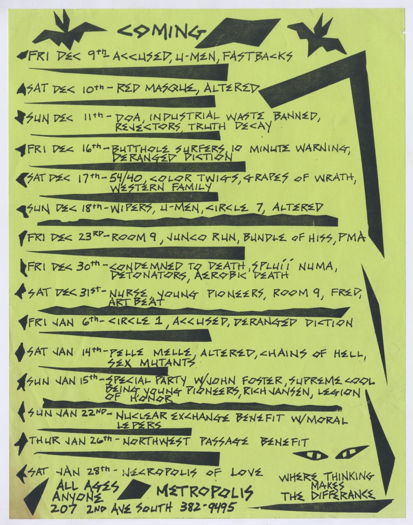 Image of Metropolis concert schedule, December 1983 - January 1984