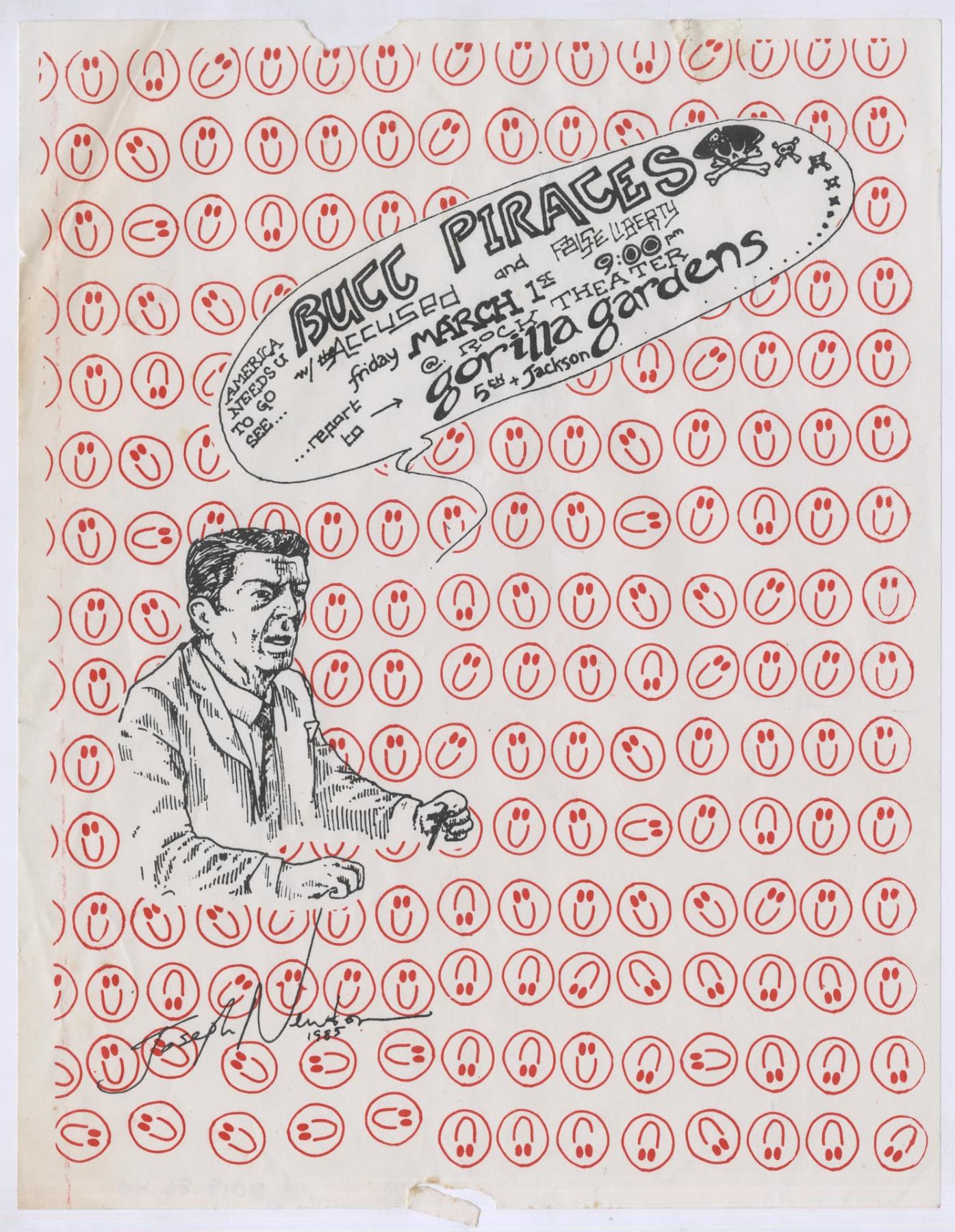 Image of Butt Pirates, Accused, and False Liberty concert poster, March 1, 1985